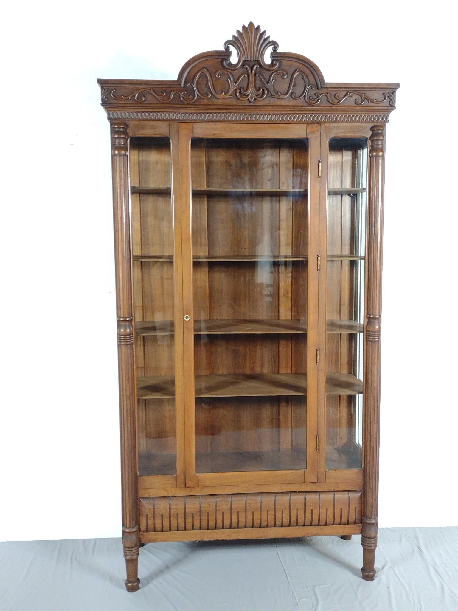 Large Curio Cabinet with Carved Crest (1 of 5)