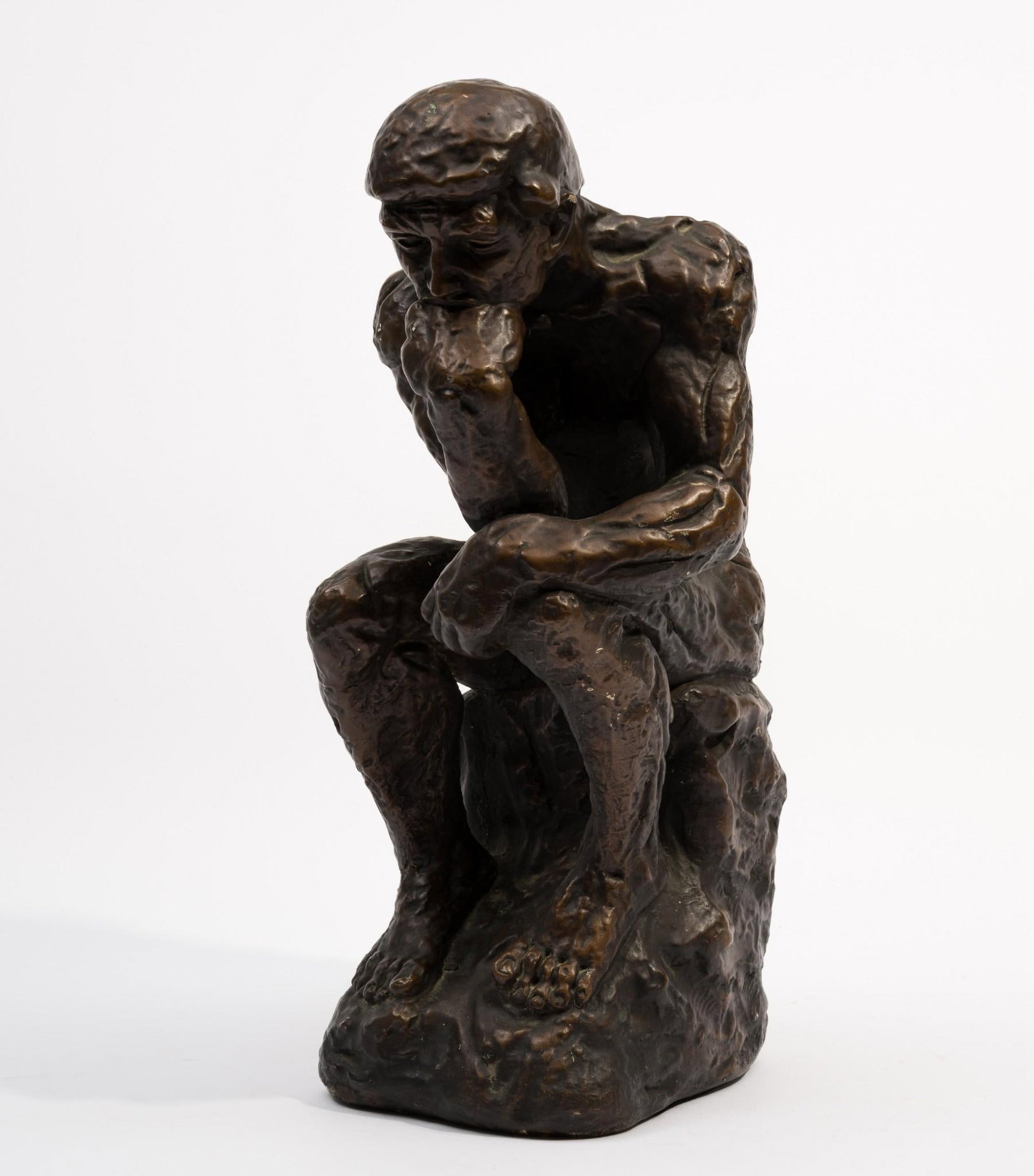 M. Luce Hesi "Thinker" Sculpture: After Rodin's "Thinker". 5-1/2" wide x 15-1/4" high. Some losses to finish.