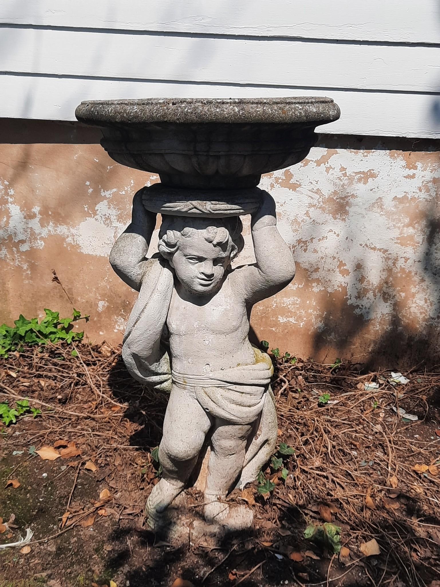 Cupid Concrete Bird Bath (1 of 2)