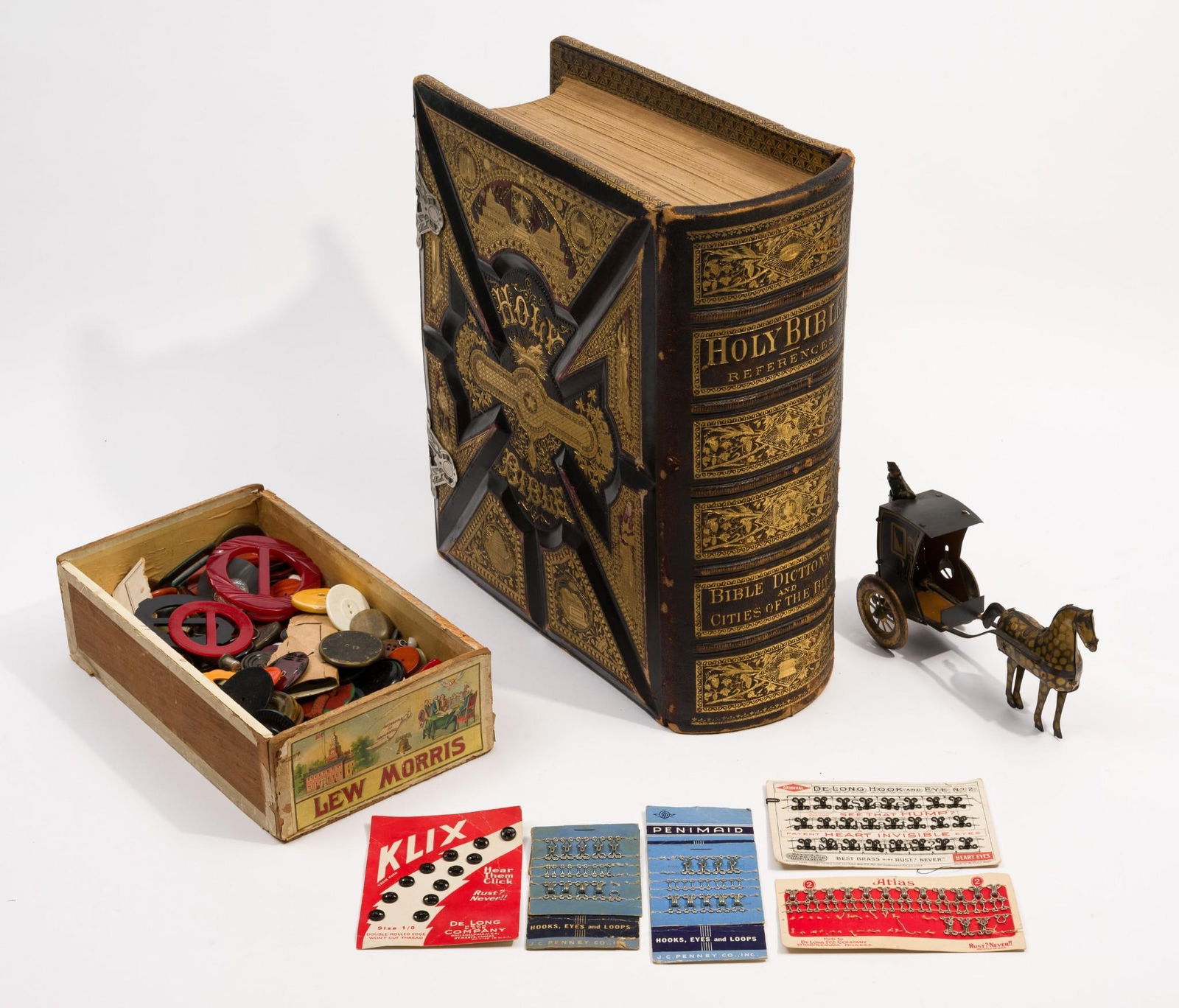 Lg Grouping Buttons, Antique Bible and Wind Up Toy (1 of 14)