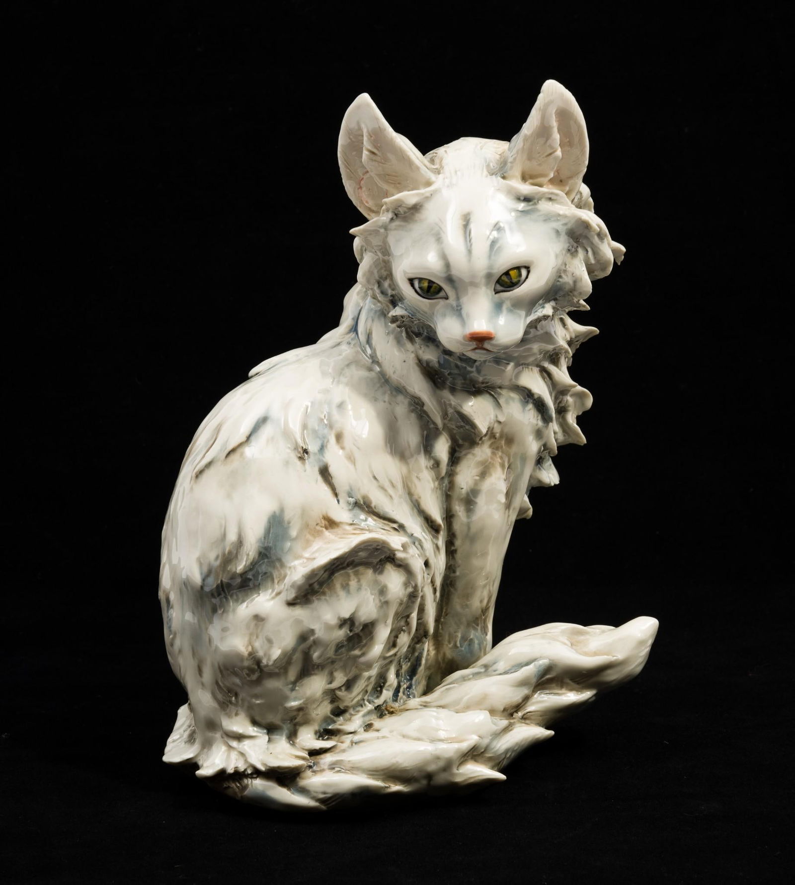 Guido Cacciapuoti Cat Figurine: 6" wide x 4" deep x 8" high.