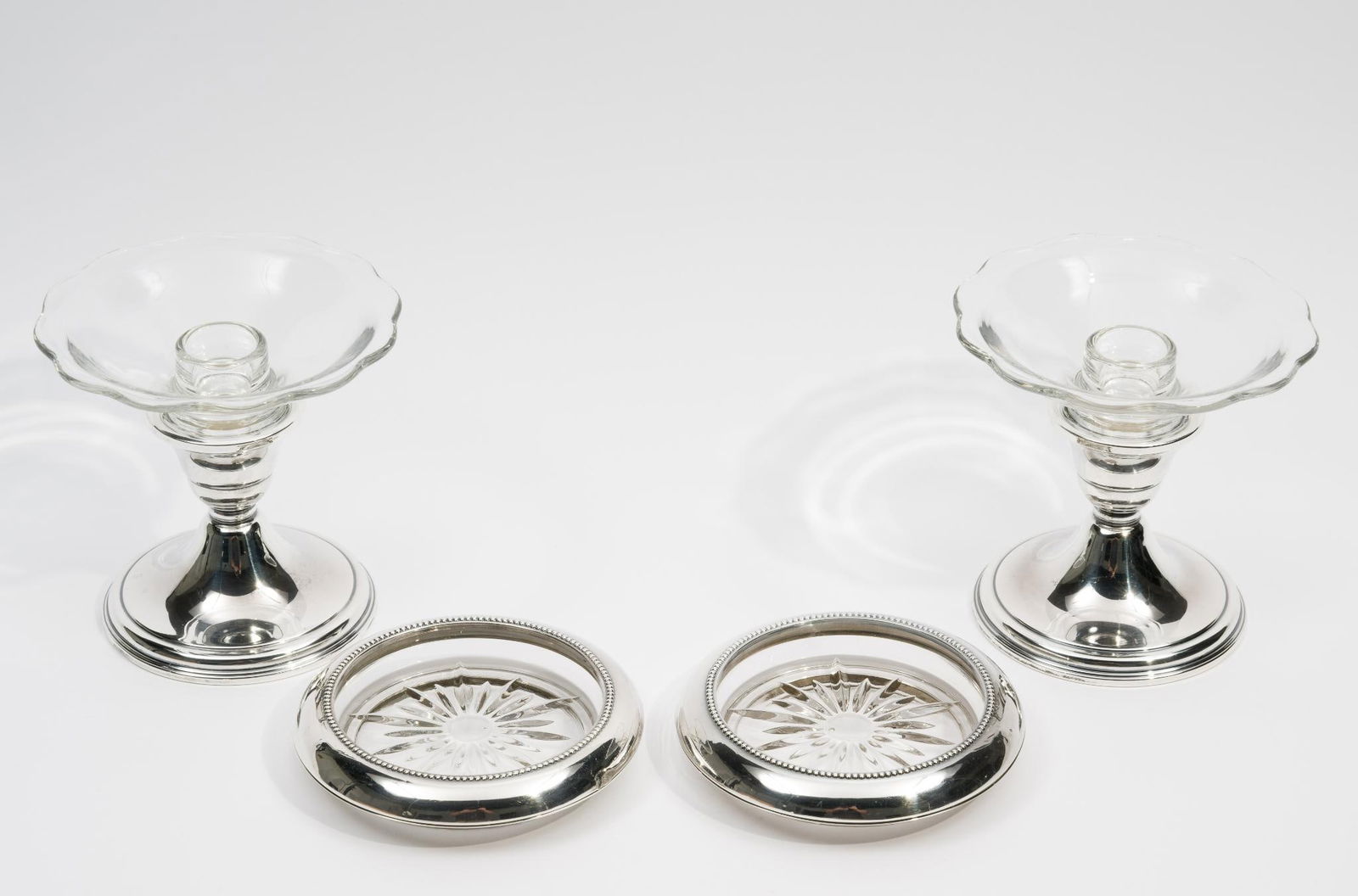 Weighted Sterling/Glass Candlesticks Sterling Silver/Glass Coasters (1 of 6)