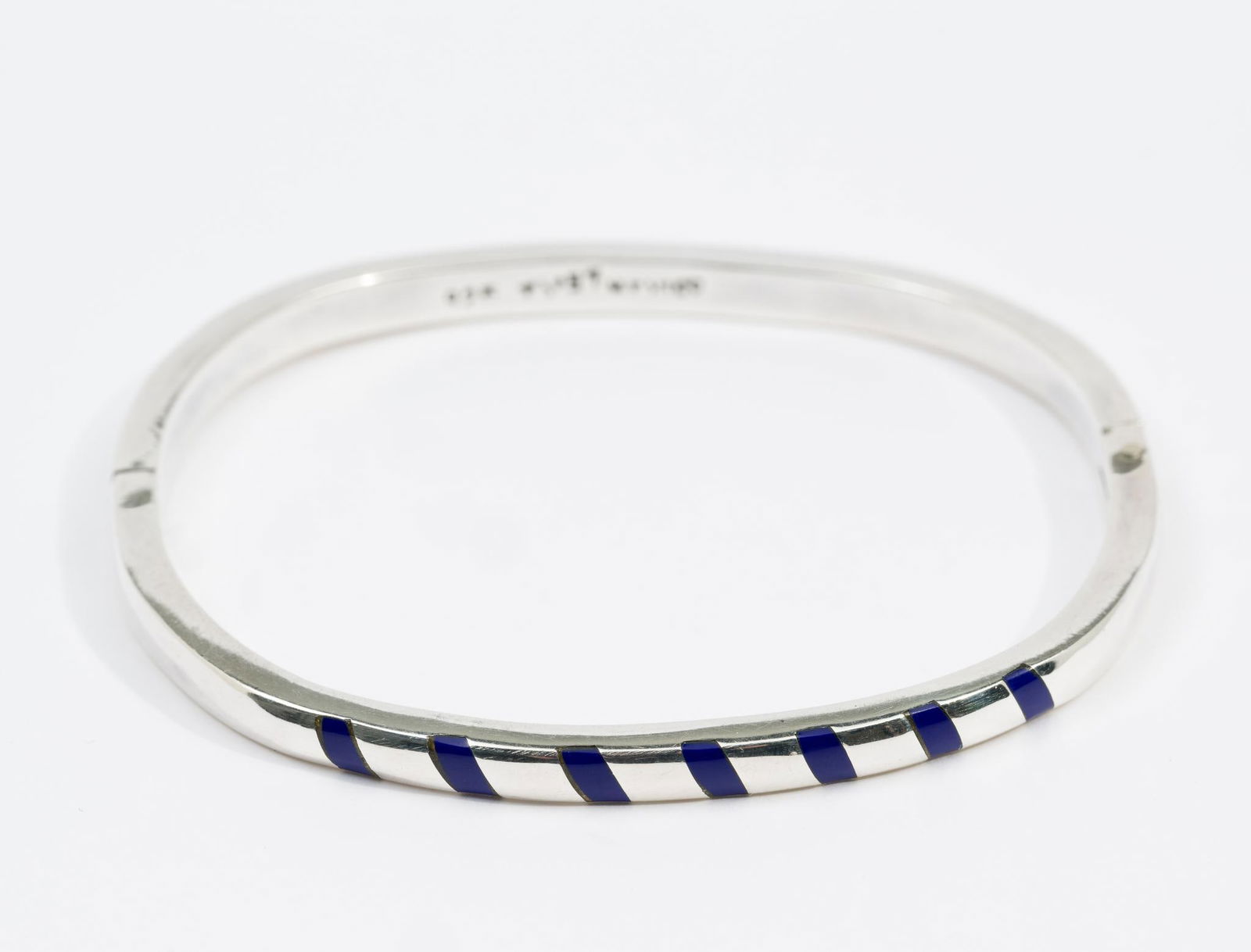 Mexican Sterling Silver Blue Enamel Bangle Bracelet (1 of 3)