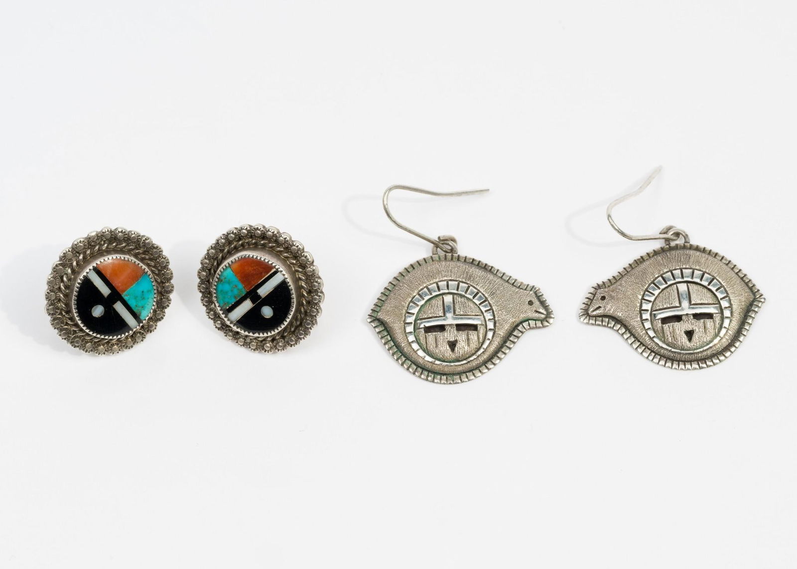2 Pairs Sterling Silver Zuni and Navajo Earrings (1 of 4)