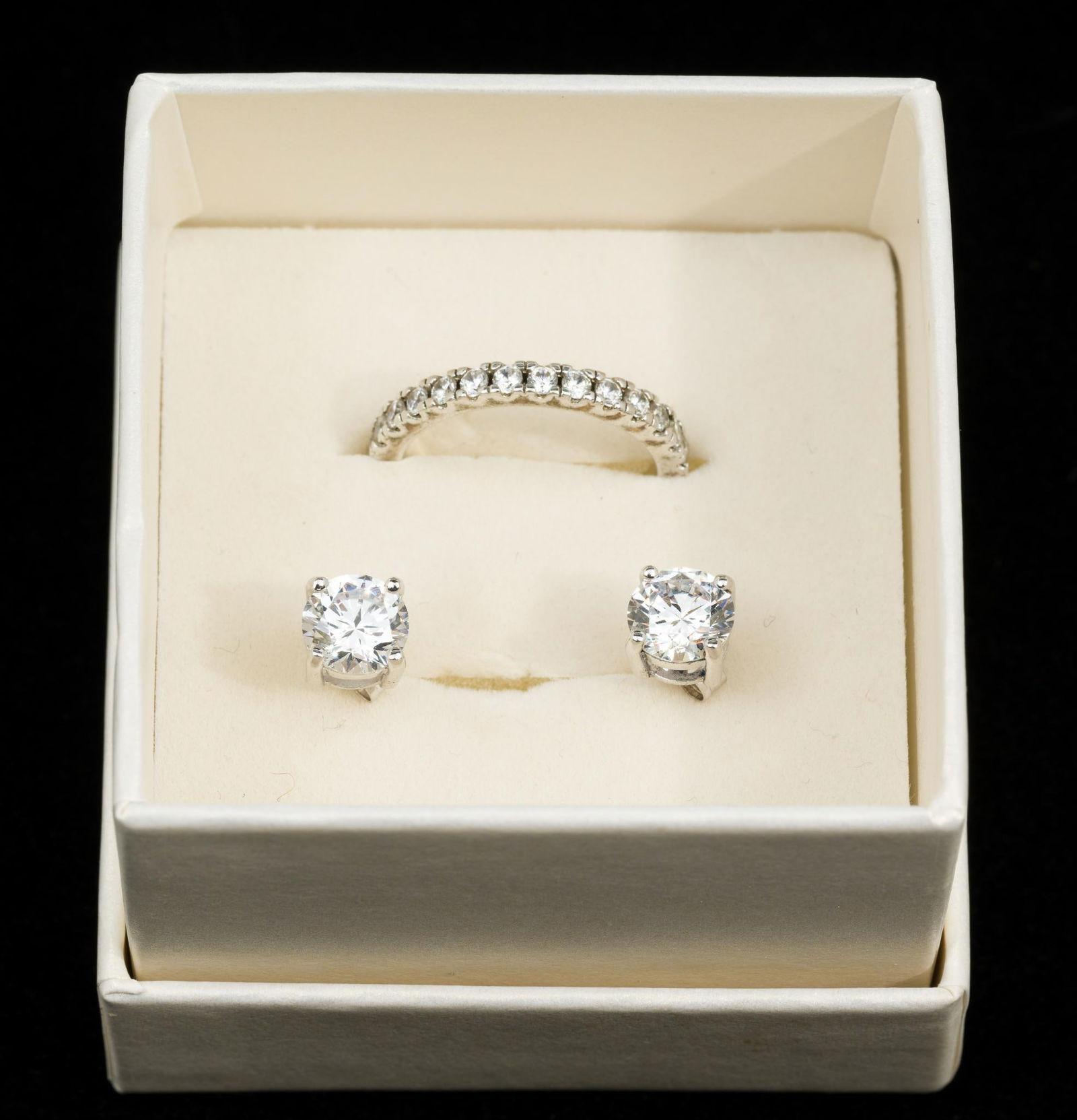 Sterling Silver CZ Stud Earrings and Band Ring (1 of 6)