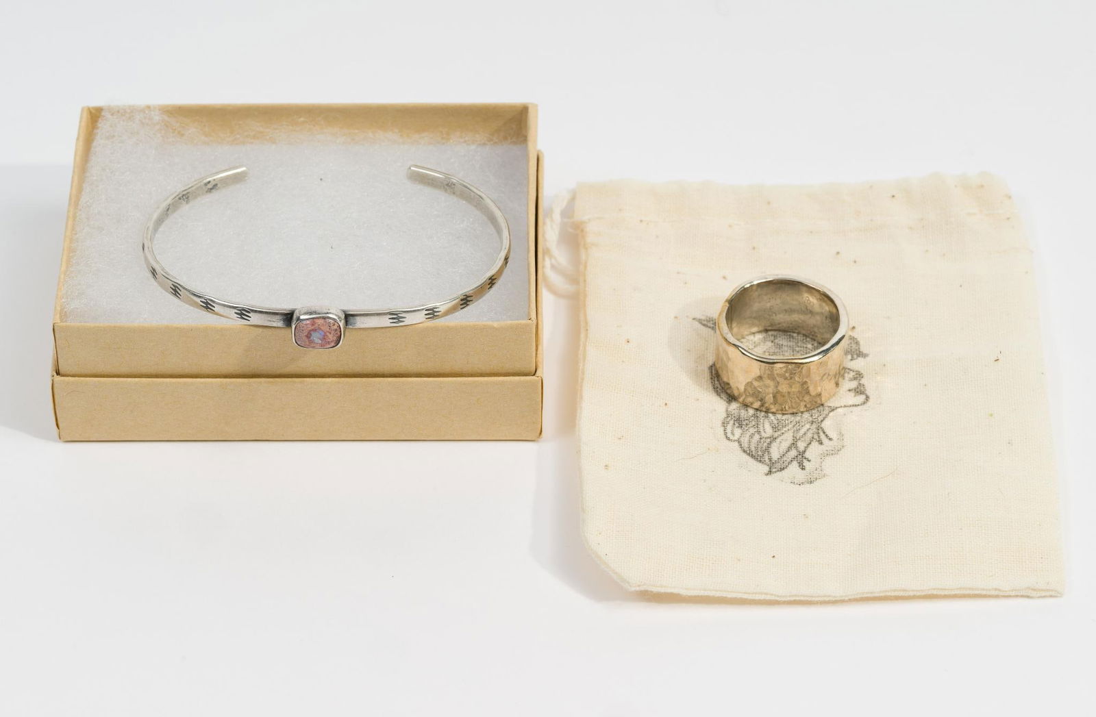 Nordic Pine Sterling Cuff Bracelet Band Ring (1 of 7)