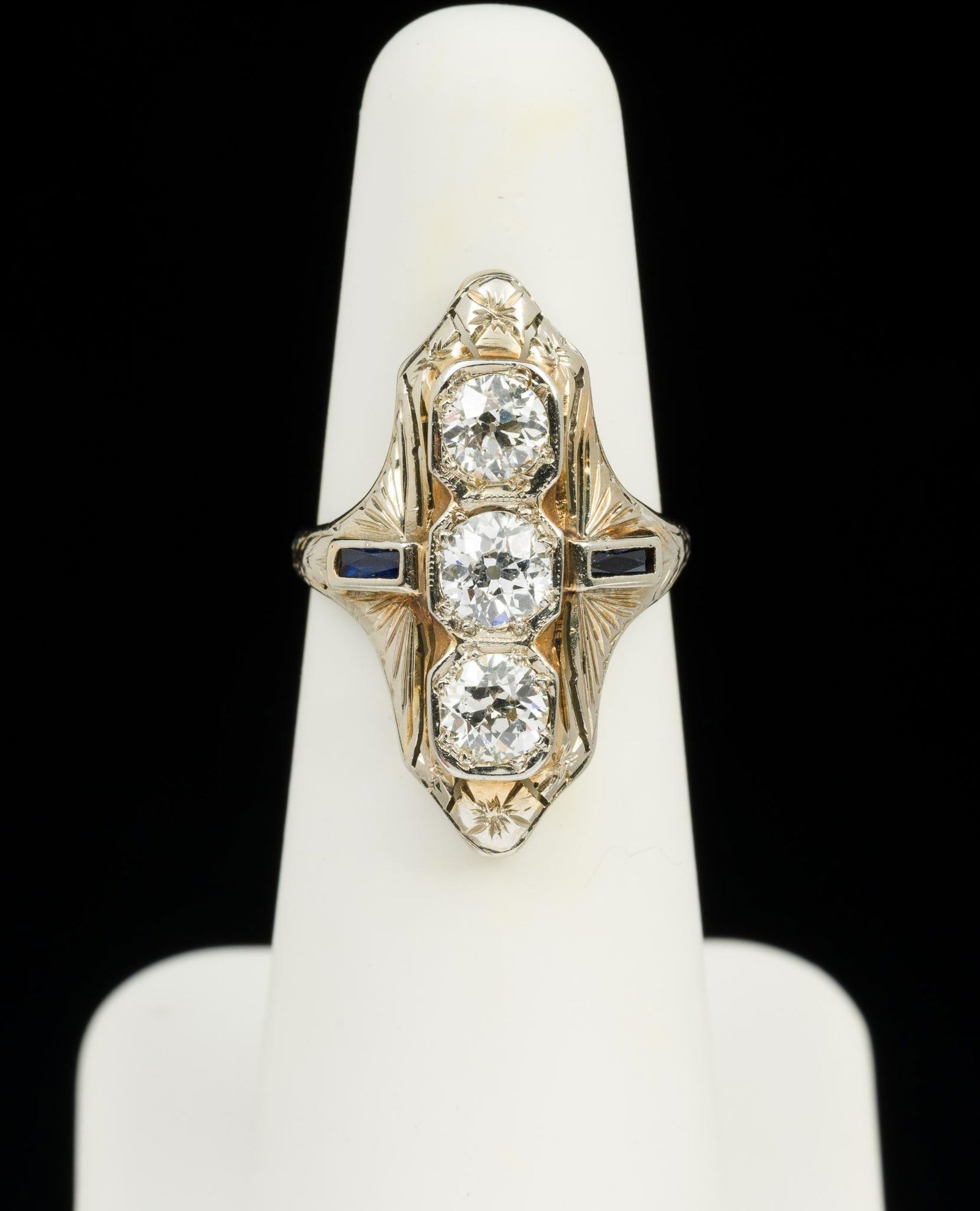 18K White Gold 1.5 CTW Diamond Sapphire Navette Ring (1 of 5)