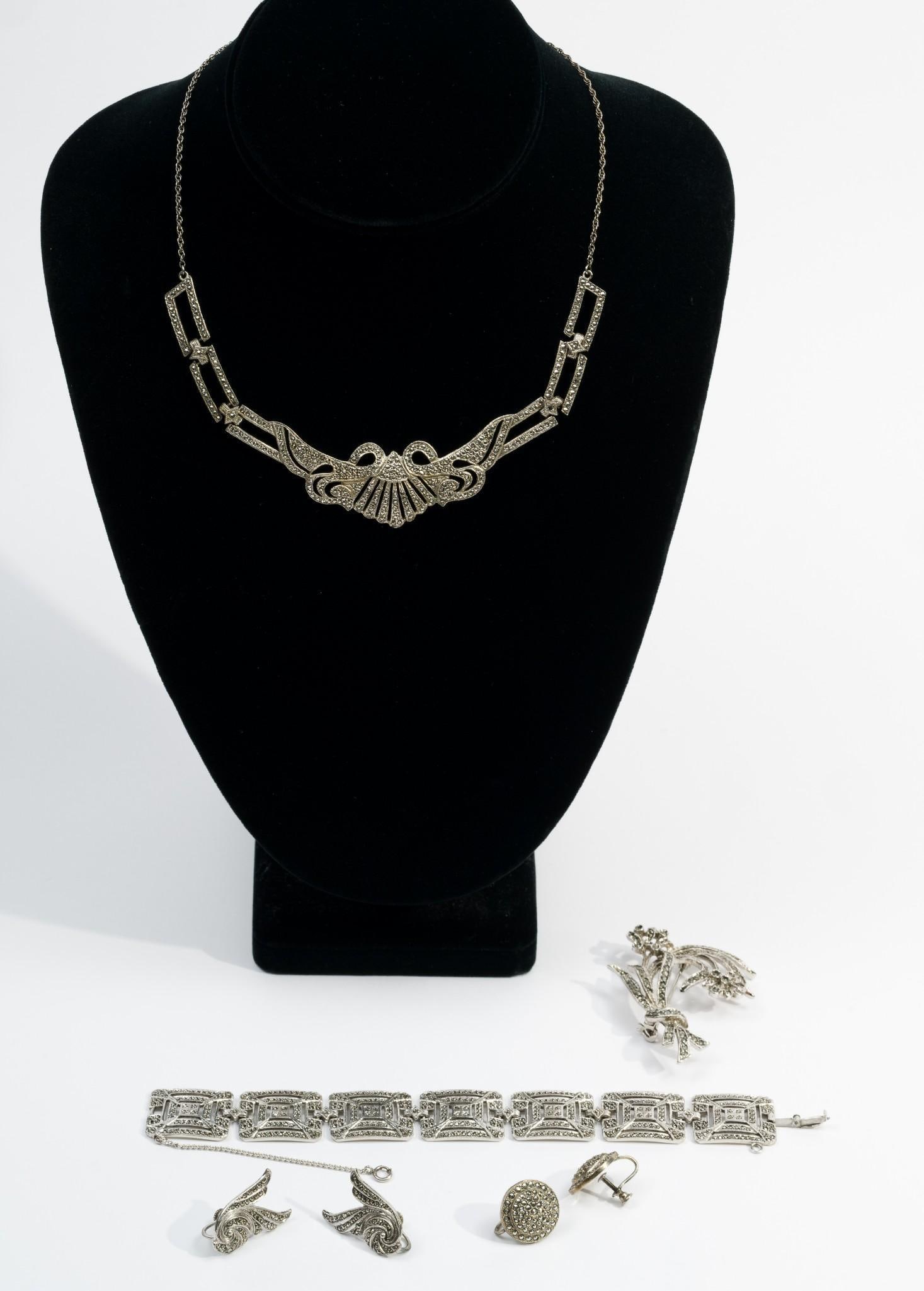 5 Pcs Antique Sterling Marcasite Jewelry (1 of 12)