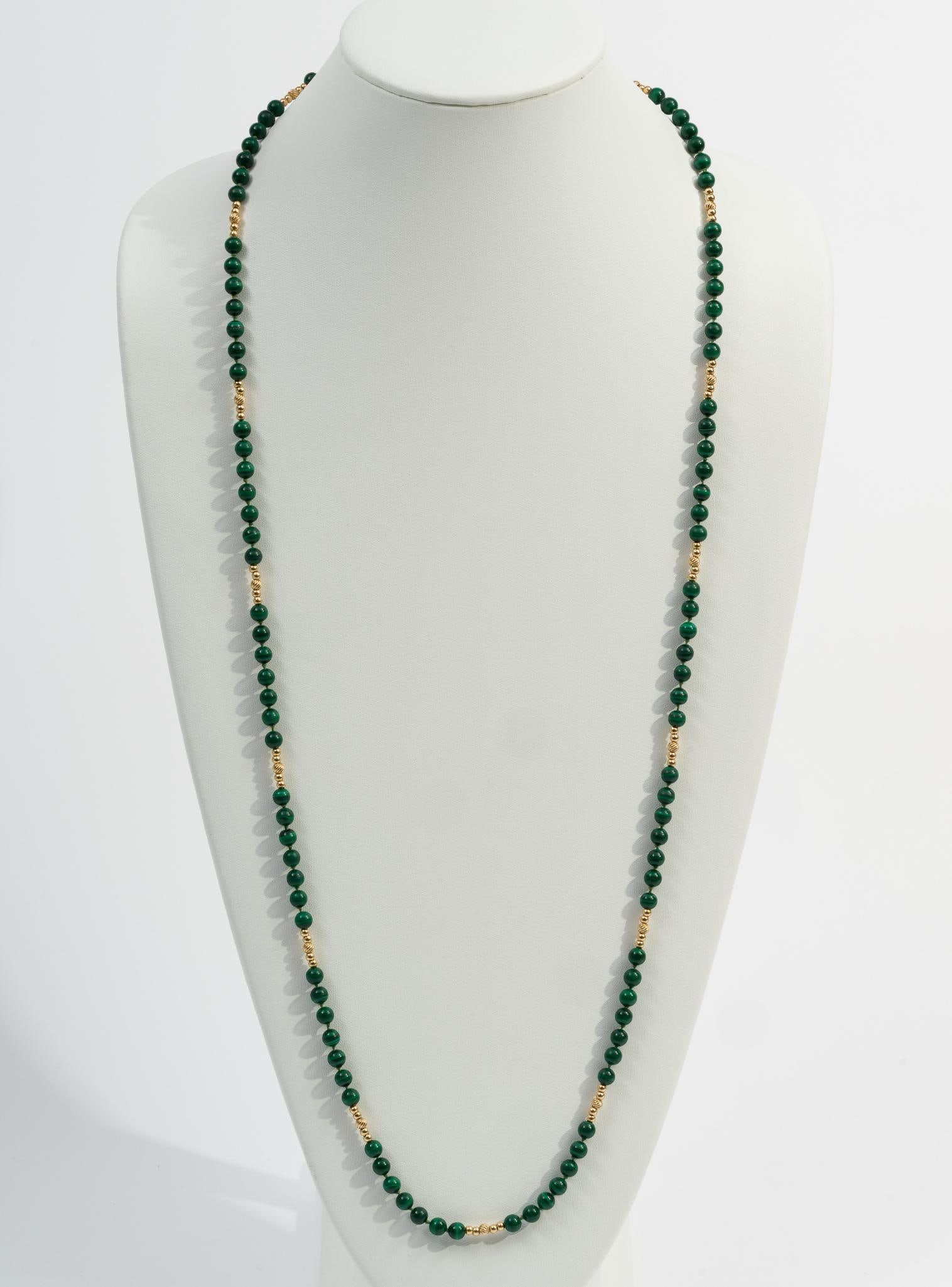 14K Gold Malachite Bead Necklace (1 of 3)