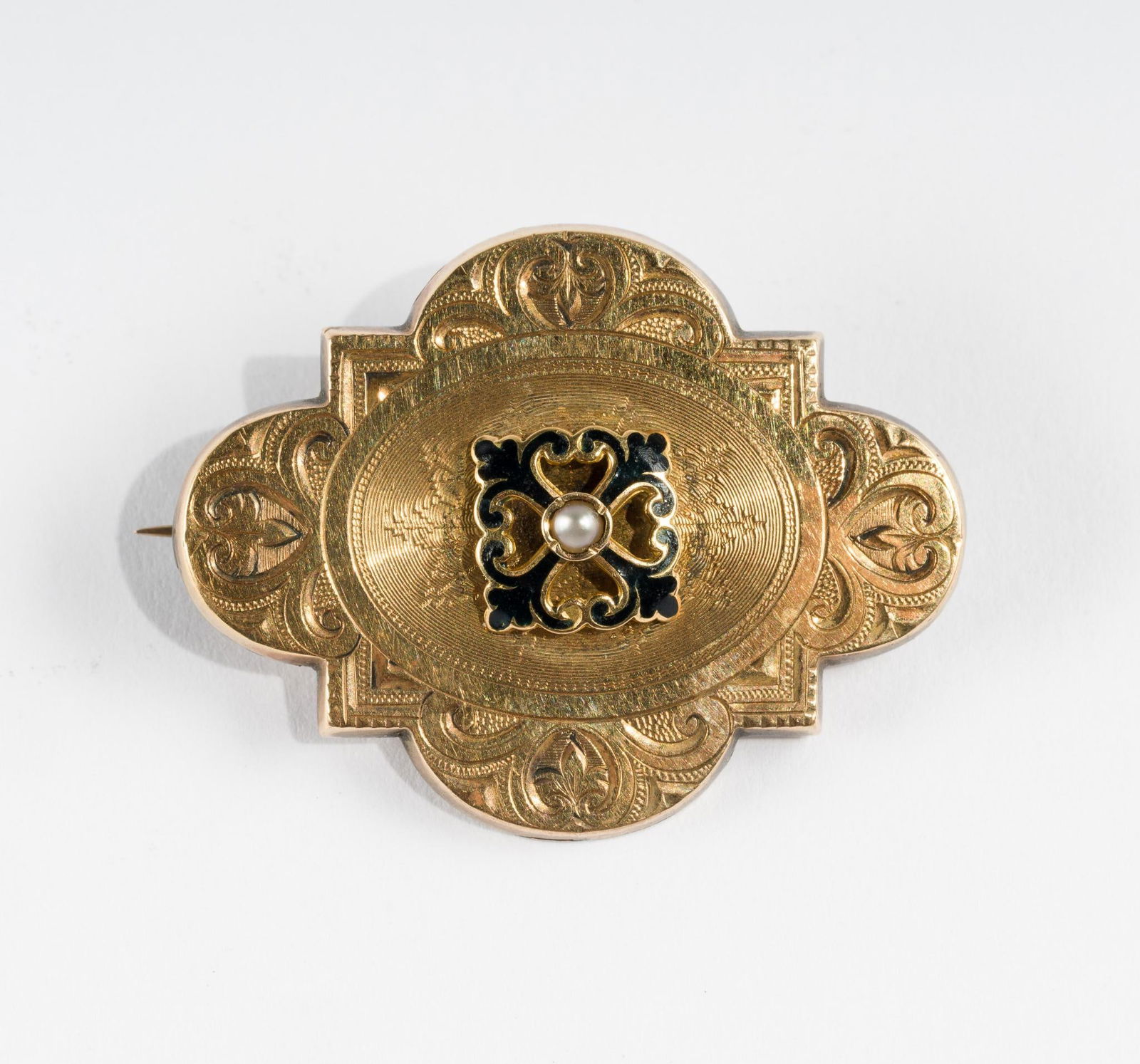 Victorian 10K Gold, Enamel Seed Pearl Brooch/Pendant (1 of 2)