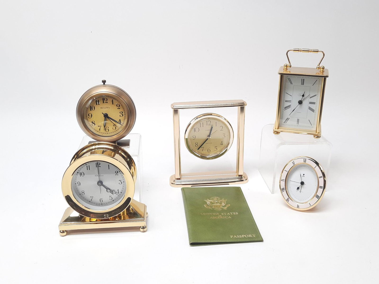 5 Desk Clocks and Cow Hide Passport Holder (1 of 7)
