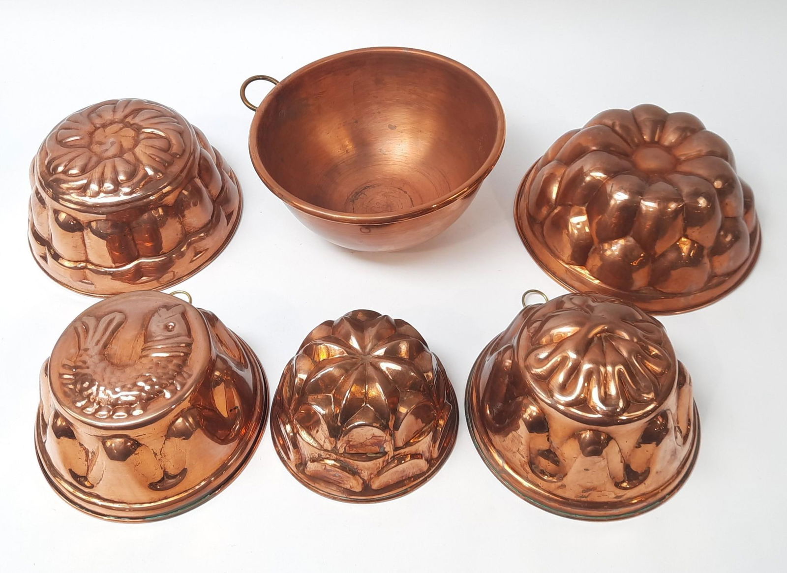 Copper Bowl and 5 Copper Molds (1 of 2)