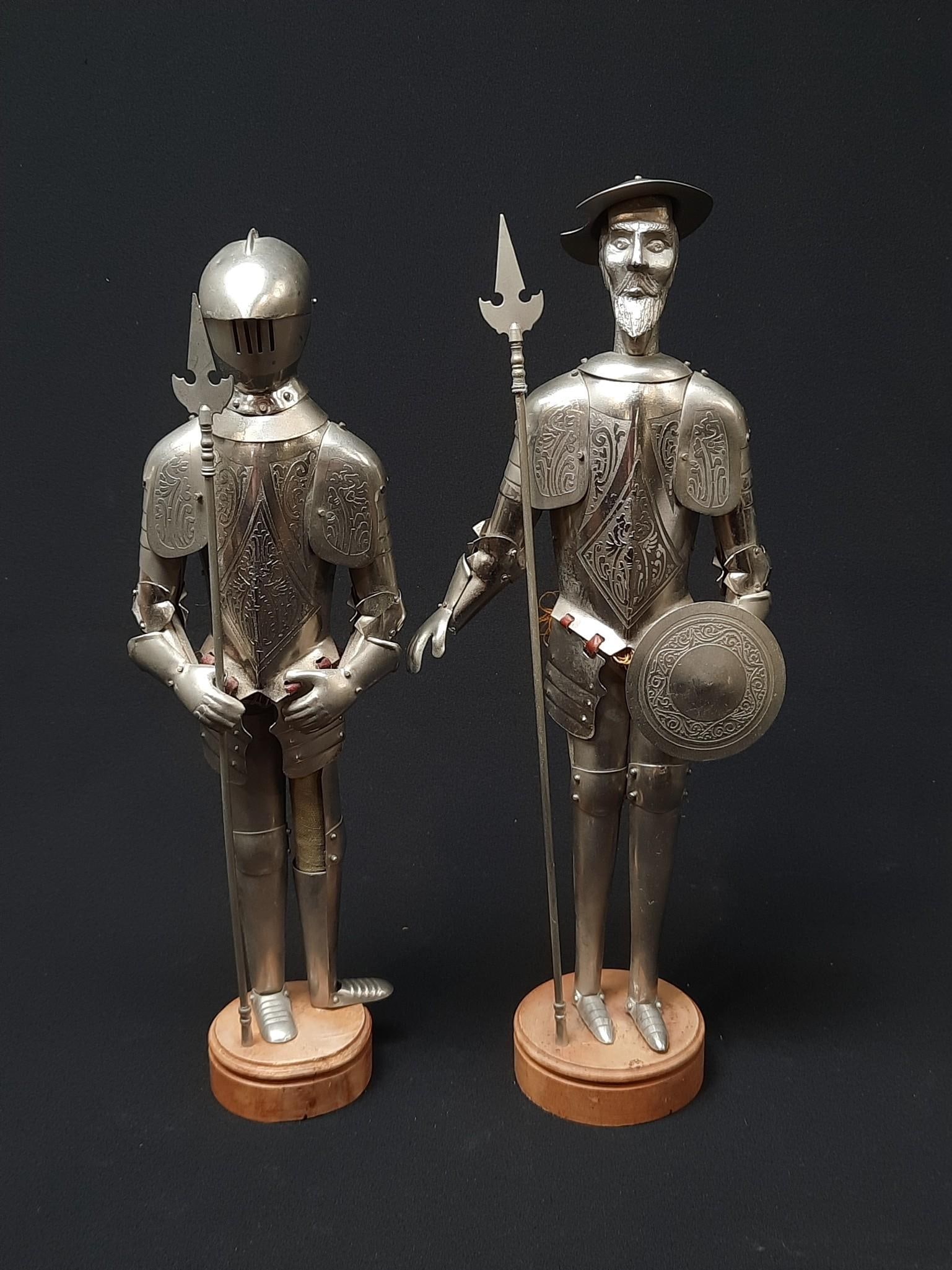 Don Quixote Figure & Knight in Armor Figure: 2-1/2" to 2-3/4" wide x 12-1/4" to 12-1/2" high. Both unmarked.