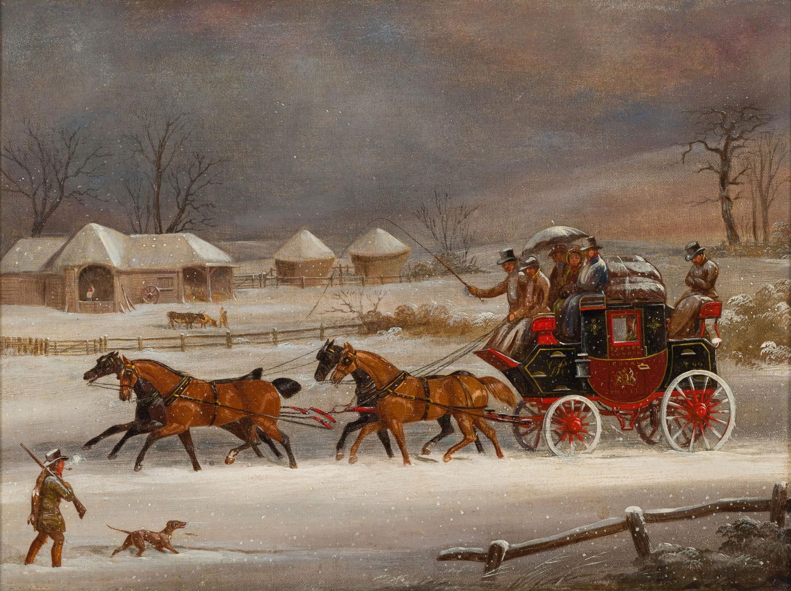 19th C Winter Carriage Ride Painting (1 of 4)