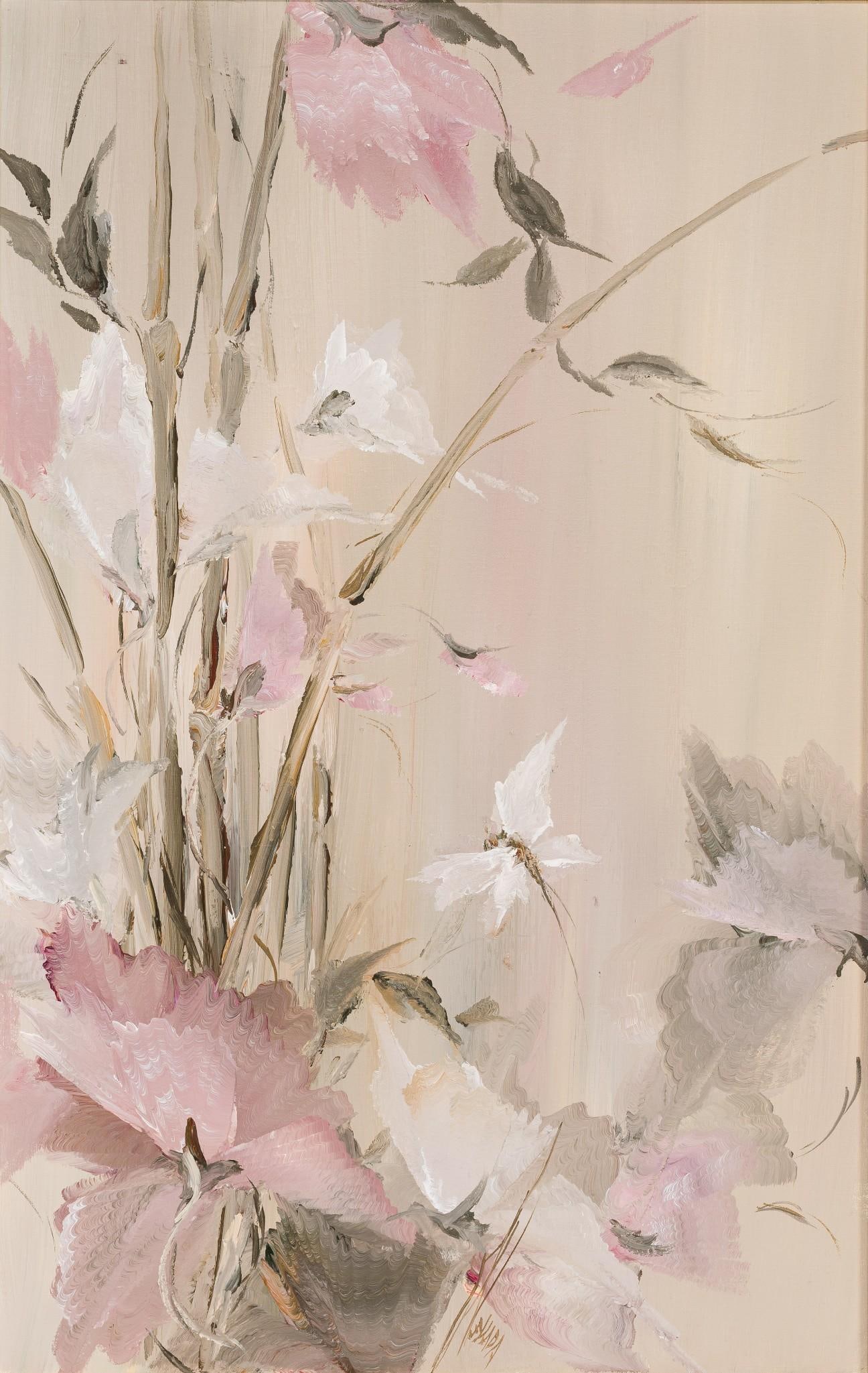 Steve Nevada "Bamboo" Painting: NOT ELIGIBLE FOR IN-HOUSE SHIPPING. Steven Nevada (Born 1945) is active/lives in Pennsylvania, California. Steven Nevada is known for Realist style floral, landscape and shoreline scenes painting. Sig