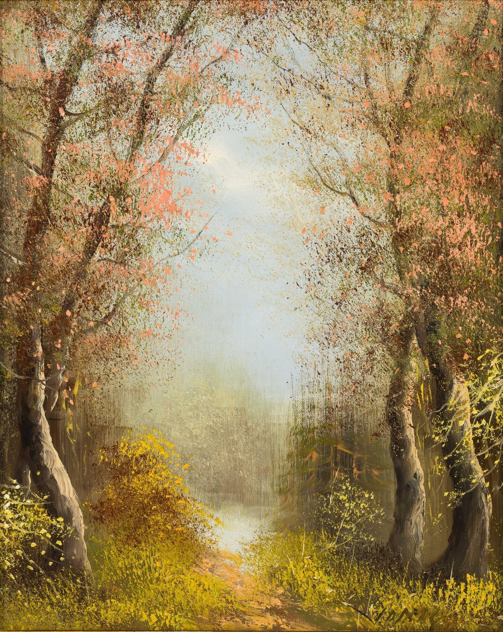 V.D. Berg Landscape Painting: NOT ELIGIBLE FOR IN-HOUSE SHIPPING. Sight: 19-1/2" high x 15-1/2" wide. Overall with frame: 25-1/2" high x 21-3/4" wide.