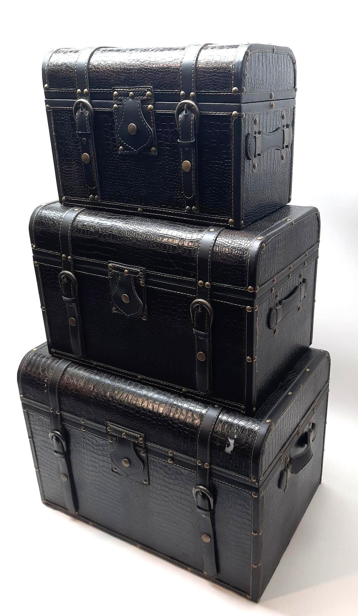 3 Faux Leather Decorative Stacking Trunks (1 of 4)