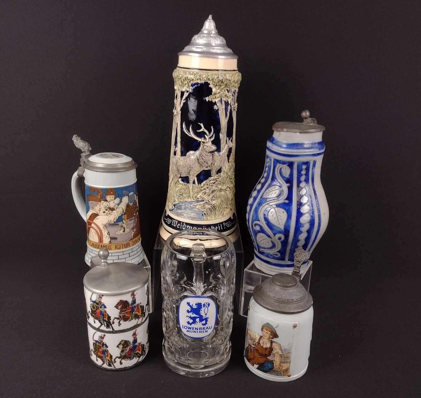 5 German Beer Steins & Glass Mug (1 of 13)