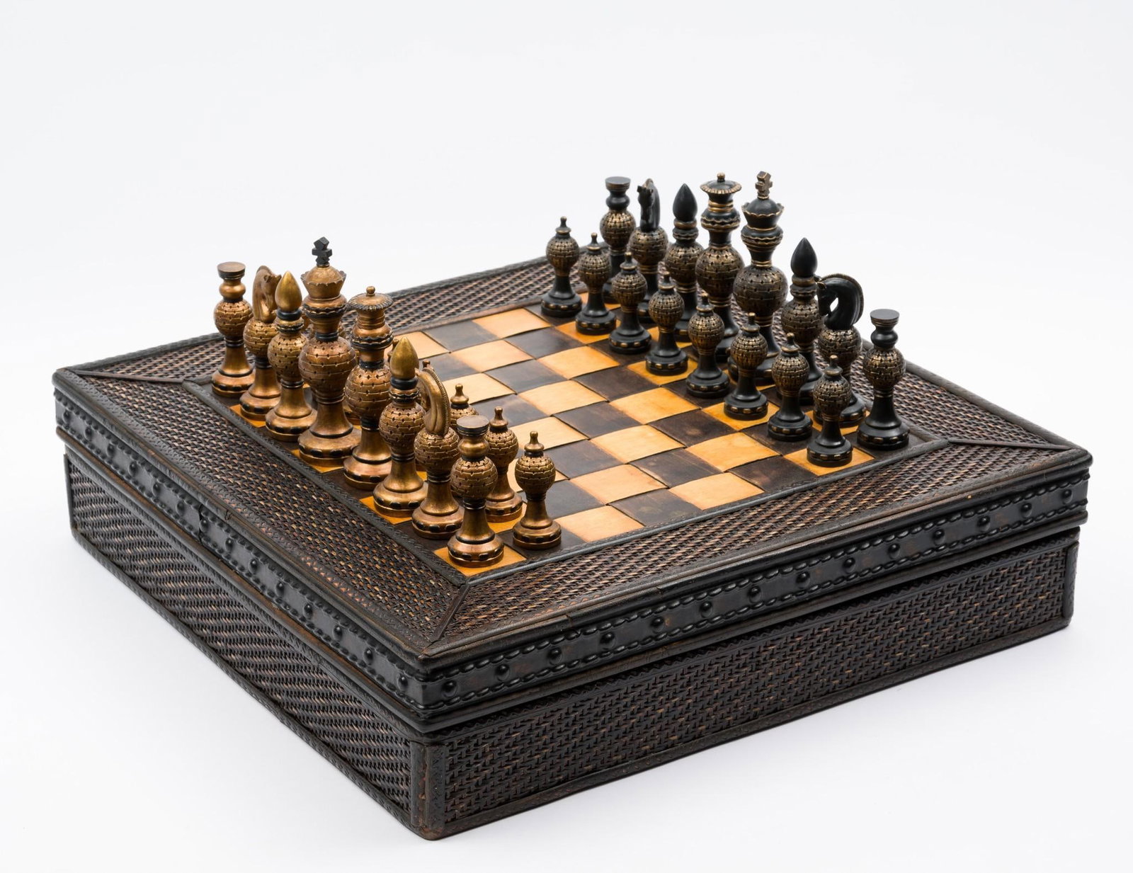 Chess Set: NOT ELIGIBLE FOR IN-HOUSE SHIPPING. 16-3/4" wide x 16-3/4" deep x 4-1/4" high.