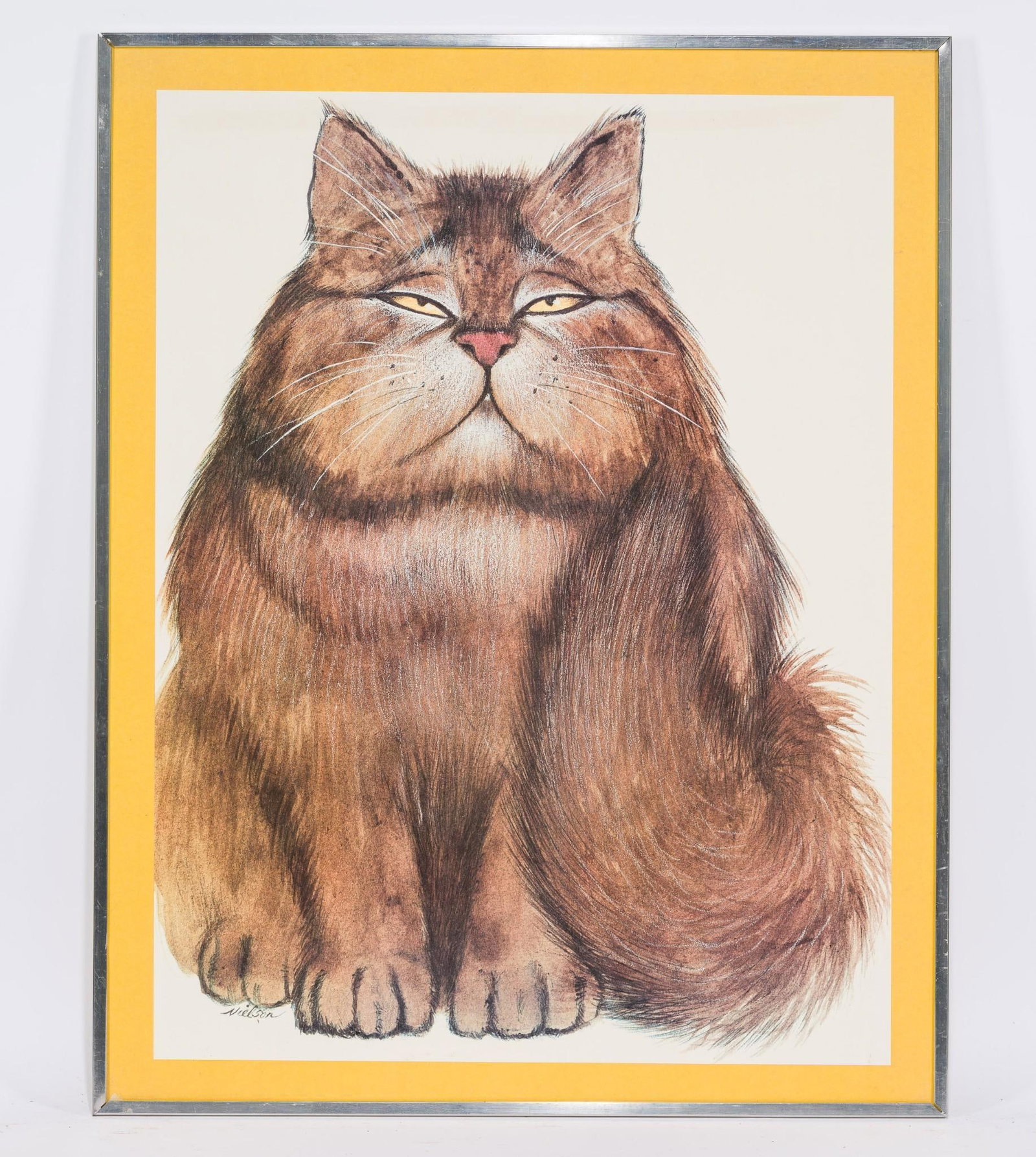Nielson "Fat Cat" Print: NOT ELIGIBLE FOR IN-HOUSE SHIPPING. Sight: 25-1/4" high x 19" wide. Overall with frame: 28-1/4" high x 22-1/4" wide.