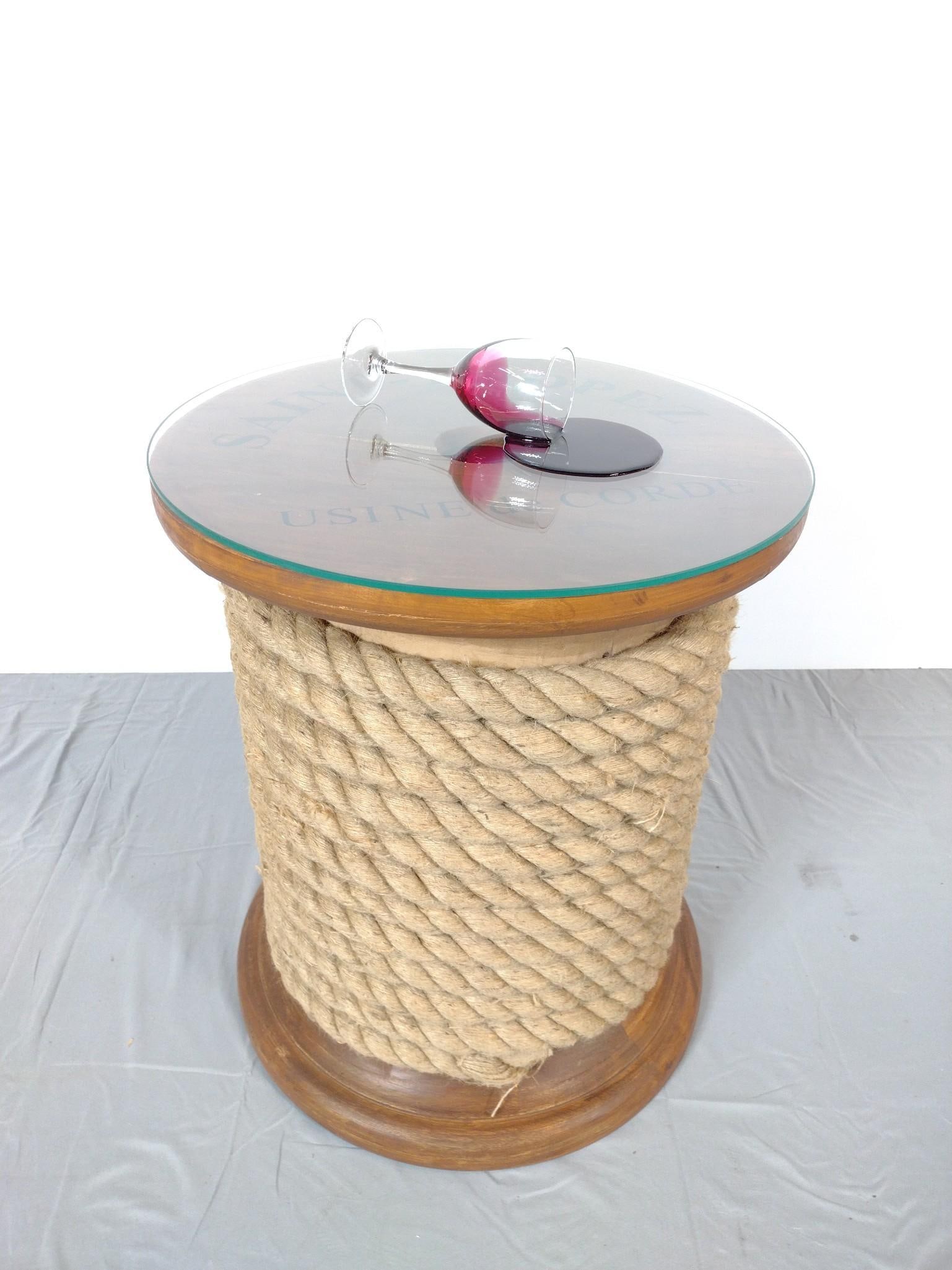 Saint-Tropez Spool Table W/ Spilt Wine Glass: NOT ELIGIBLE FOR IN-HOUSE SHIPPING. Table 19-3/4" diameter X 23" high.