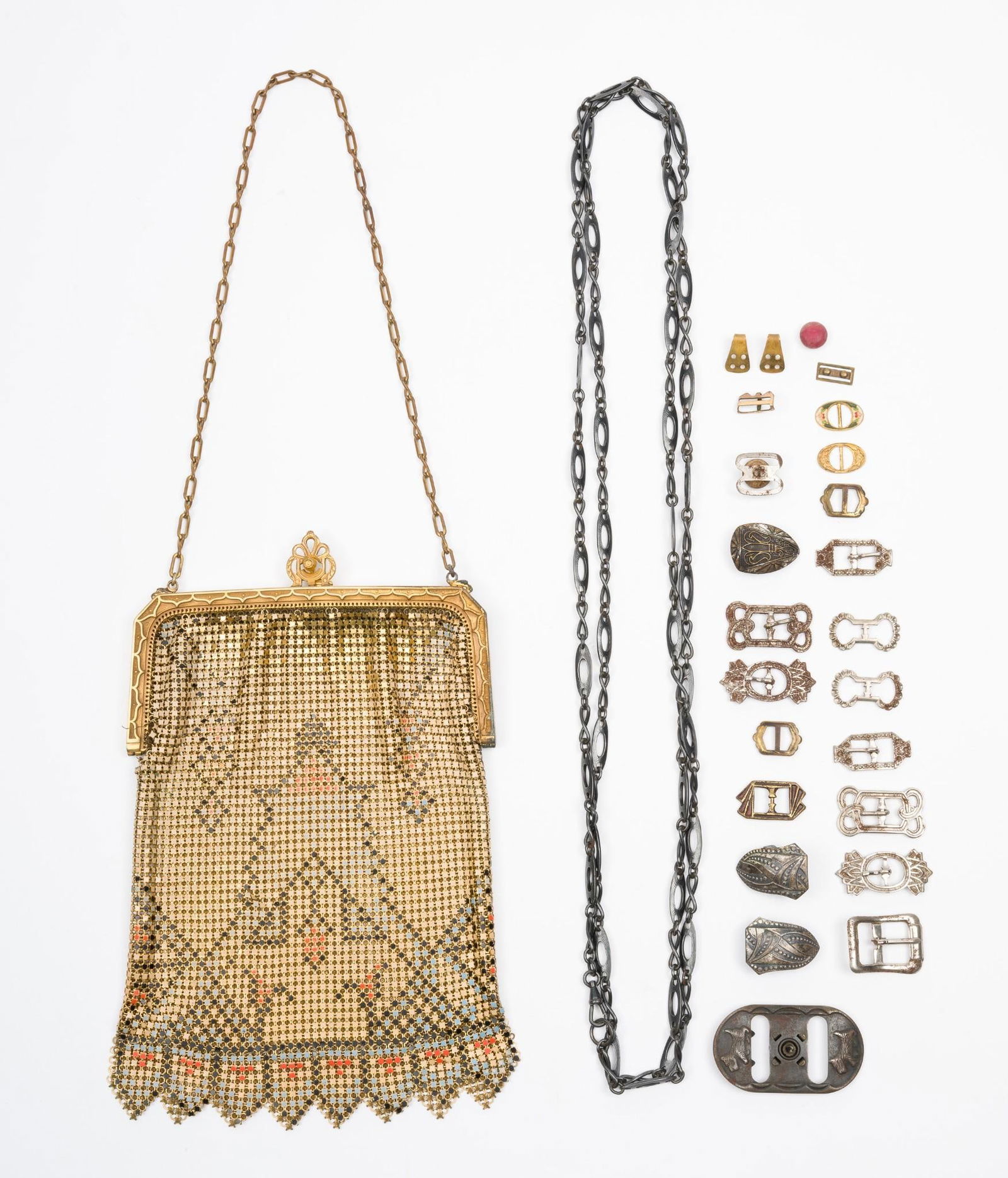 Antique Mesh Purse & 20 Eva Miriam Cone Buckles (1 of 5)