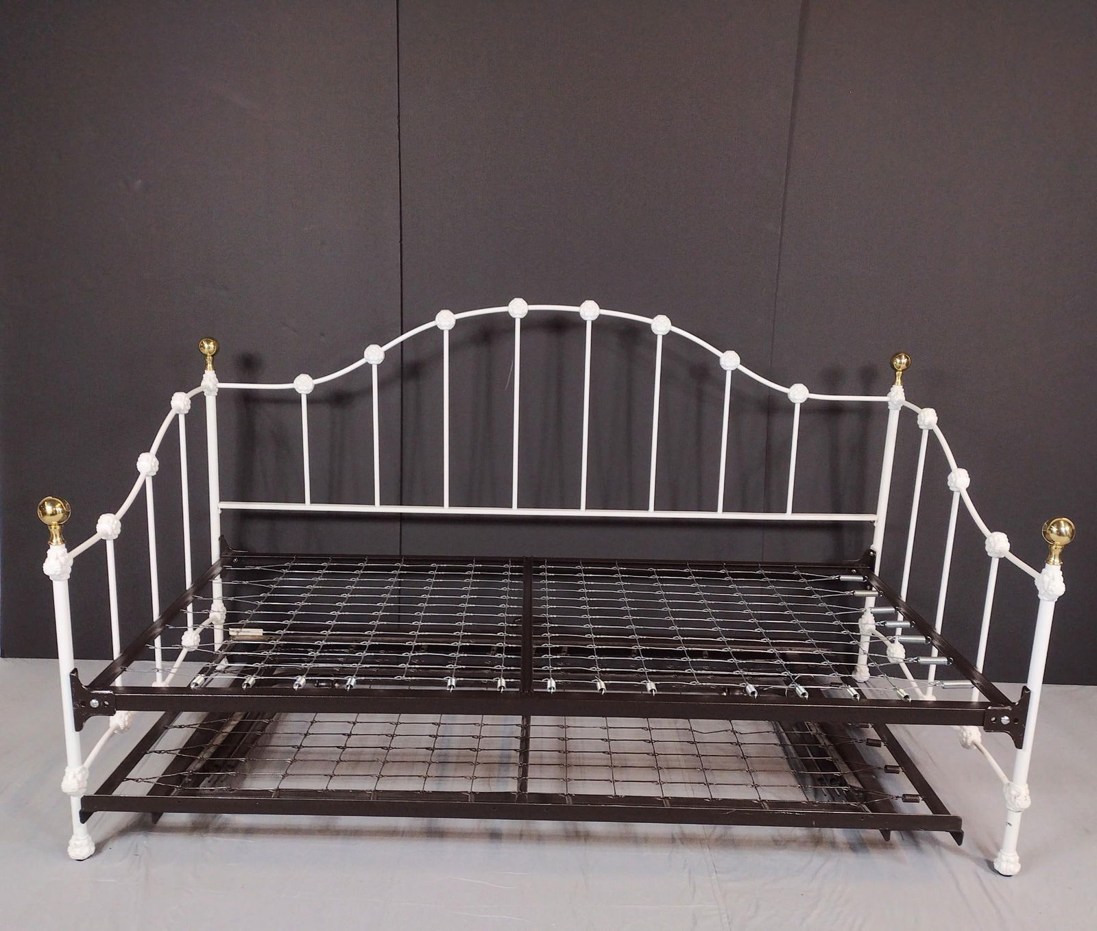 Metal Daybed With Trundle: NOT ELIGIBLE FOR IN-HOUSE SHIPPING. 79" wide X 41" deep X 44-1/2" high.