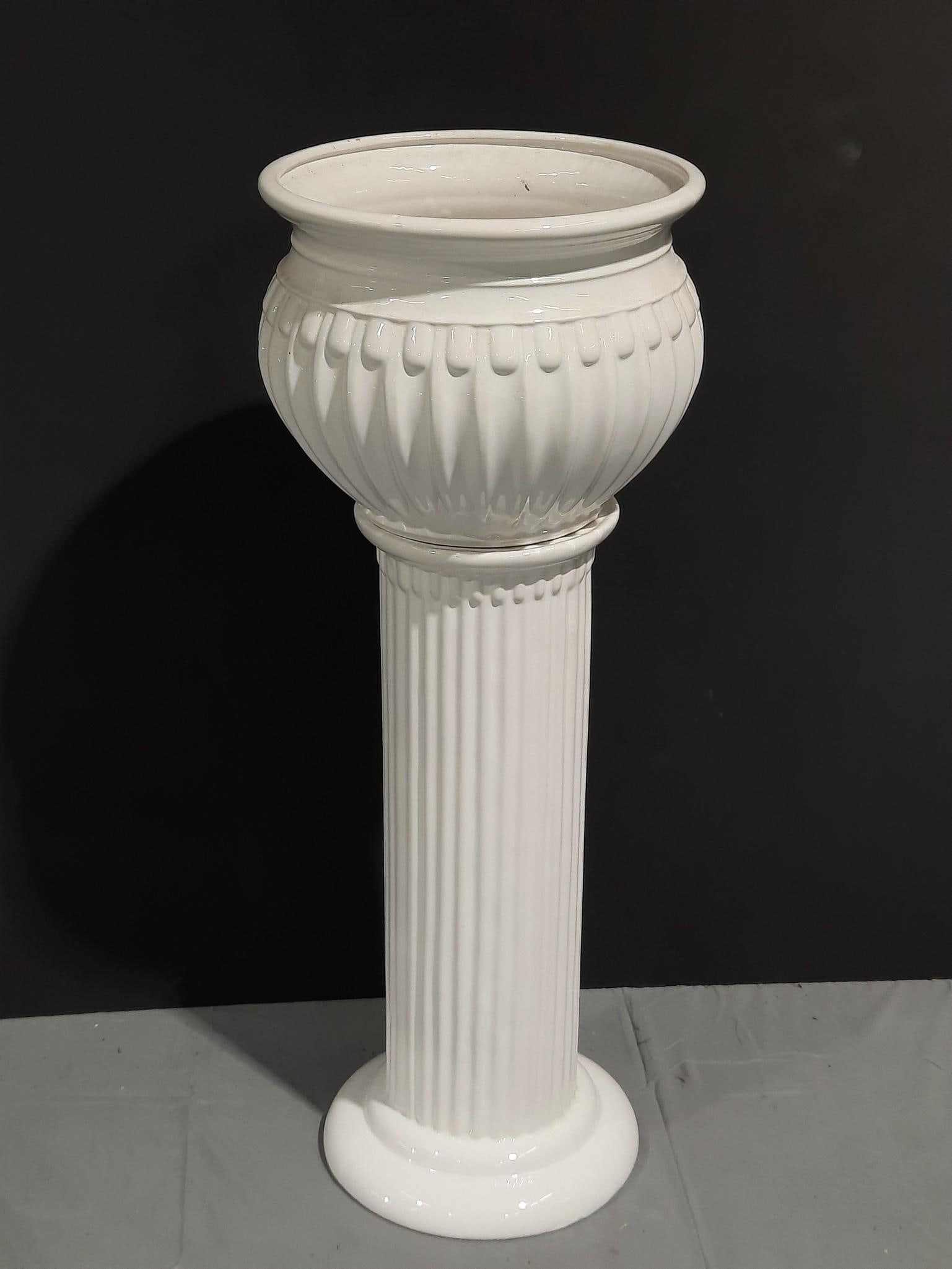 Jardinere and Pedestal: NOT ELIGIBLE FOR IN-HOUSE SHIPPING. 2 Pieces. Overall 12-1/2" diameter x 32" high.