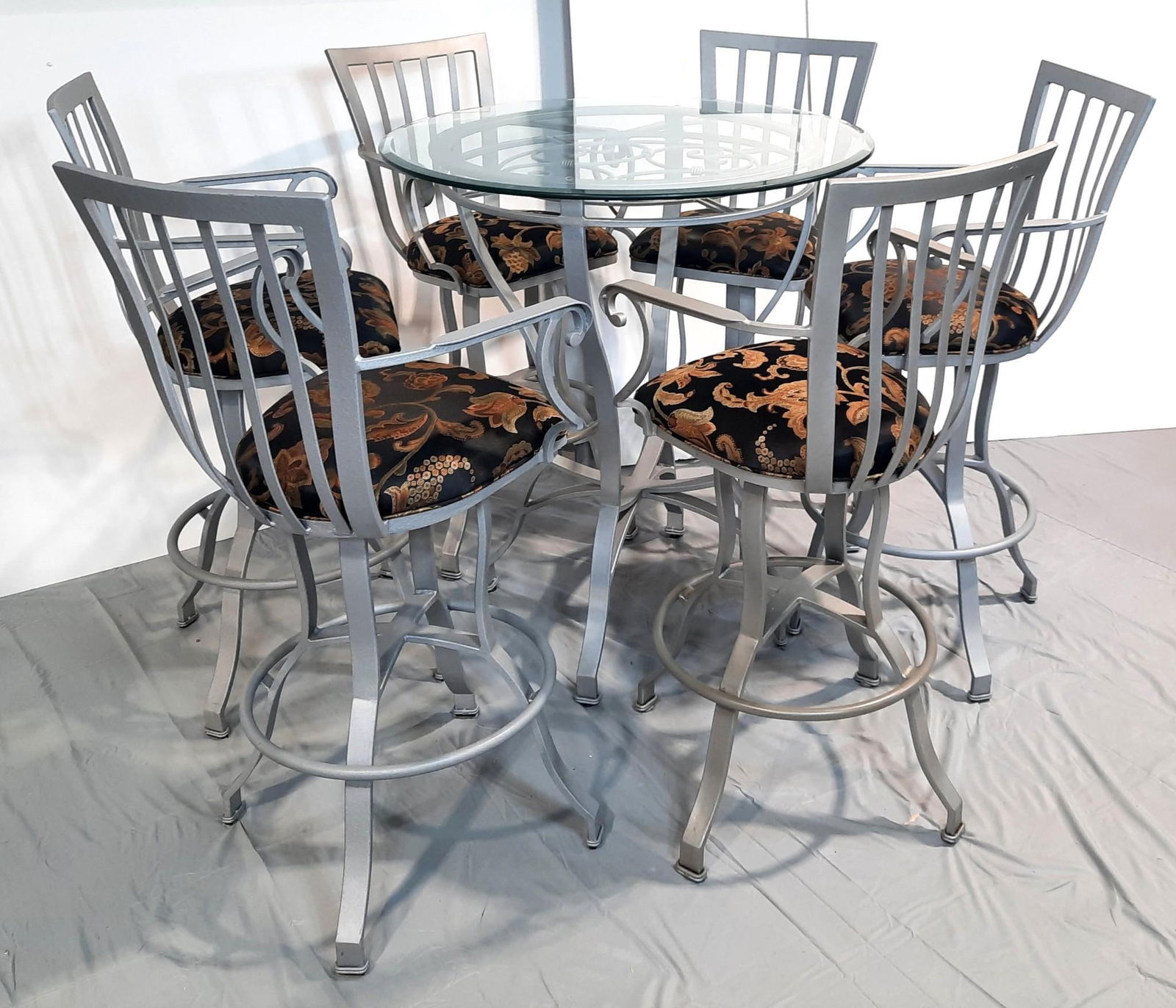 Glass Top Pub Table w/ 6 Swivel Stools (1 of 3)