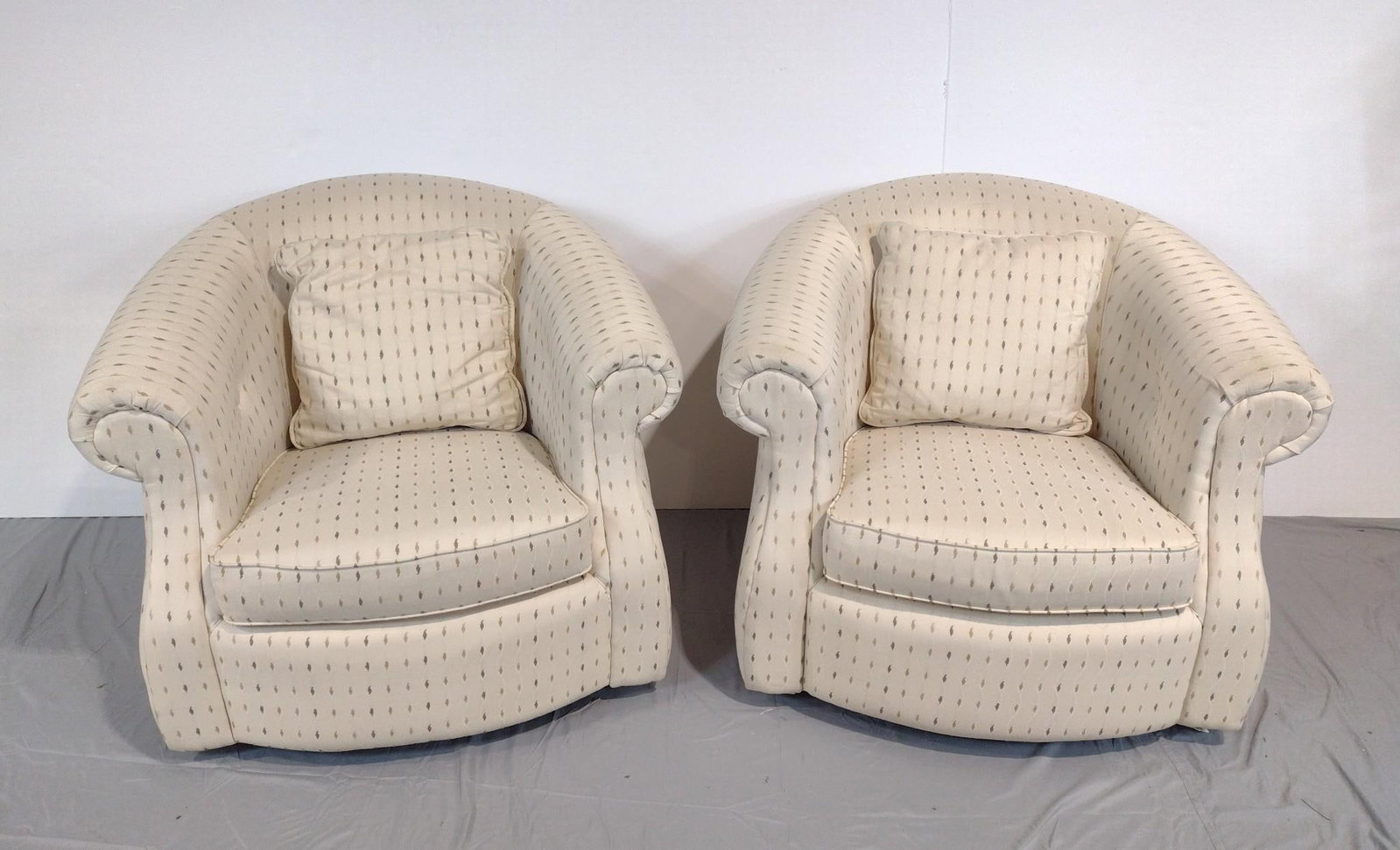 Pair Of La-Z-Boy Swivel Chairs: NOT ELIGIBLE FOR IN-HOUSE SHIPPING. Each 37" wide X 38" deep X 31" high.
