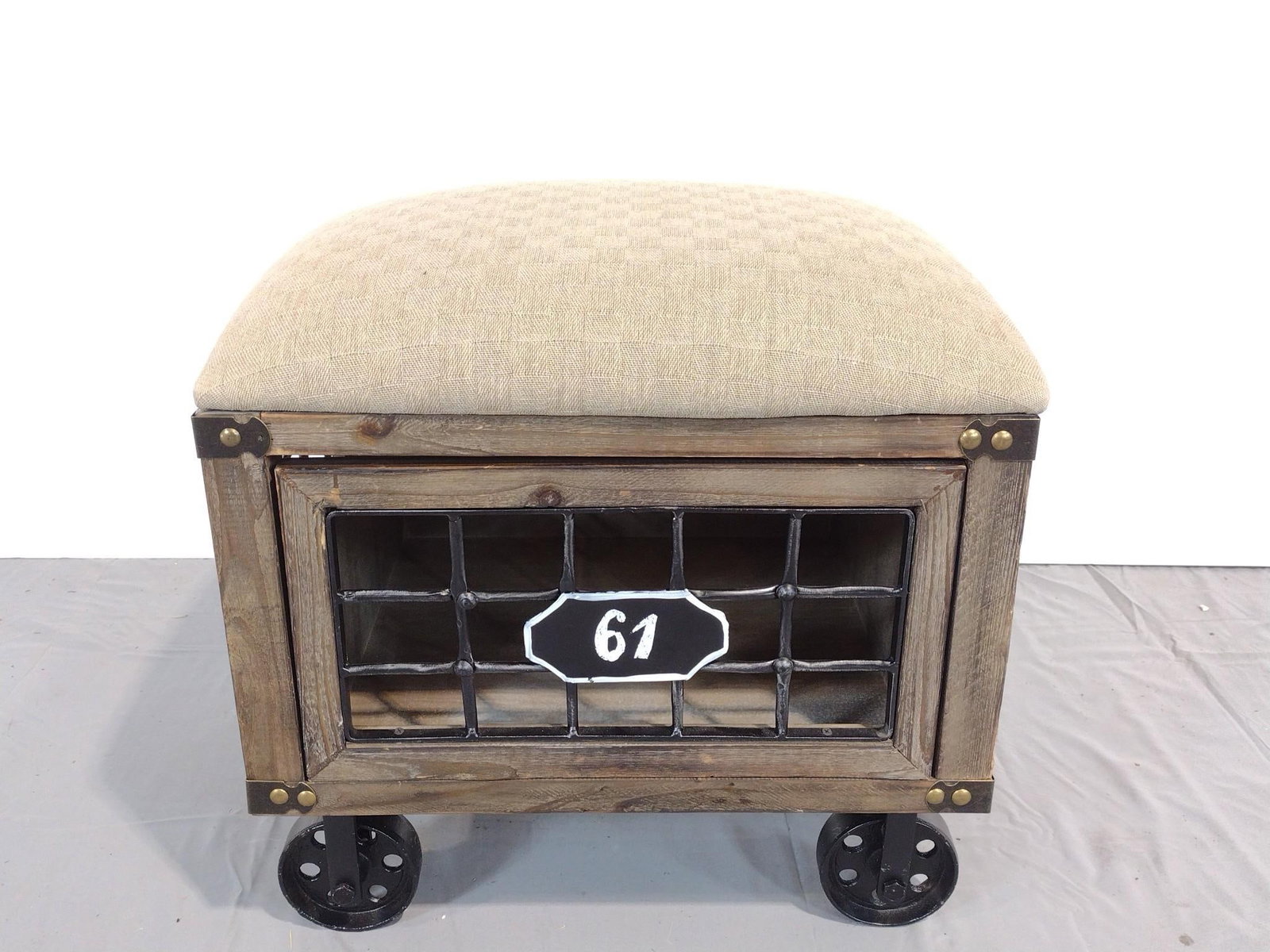 Seventh Avenue Industrial Style Ottoman: NOT ELIGIBLE FOR IN-HOUSE SHIPPING. 18" wide X 14" deep X 18-3/4" high.