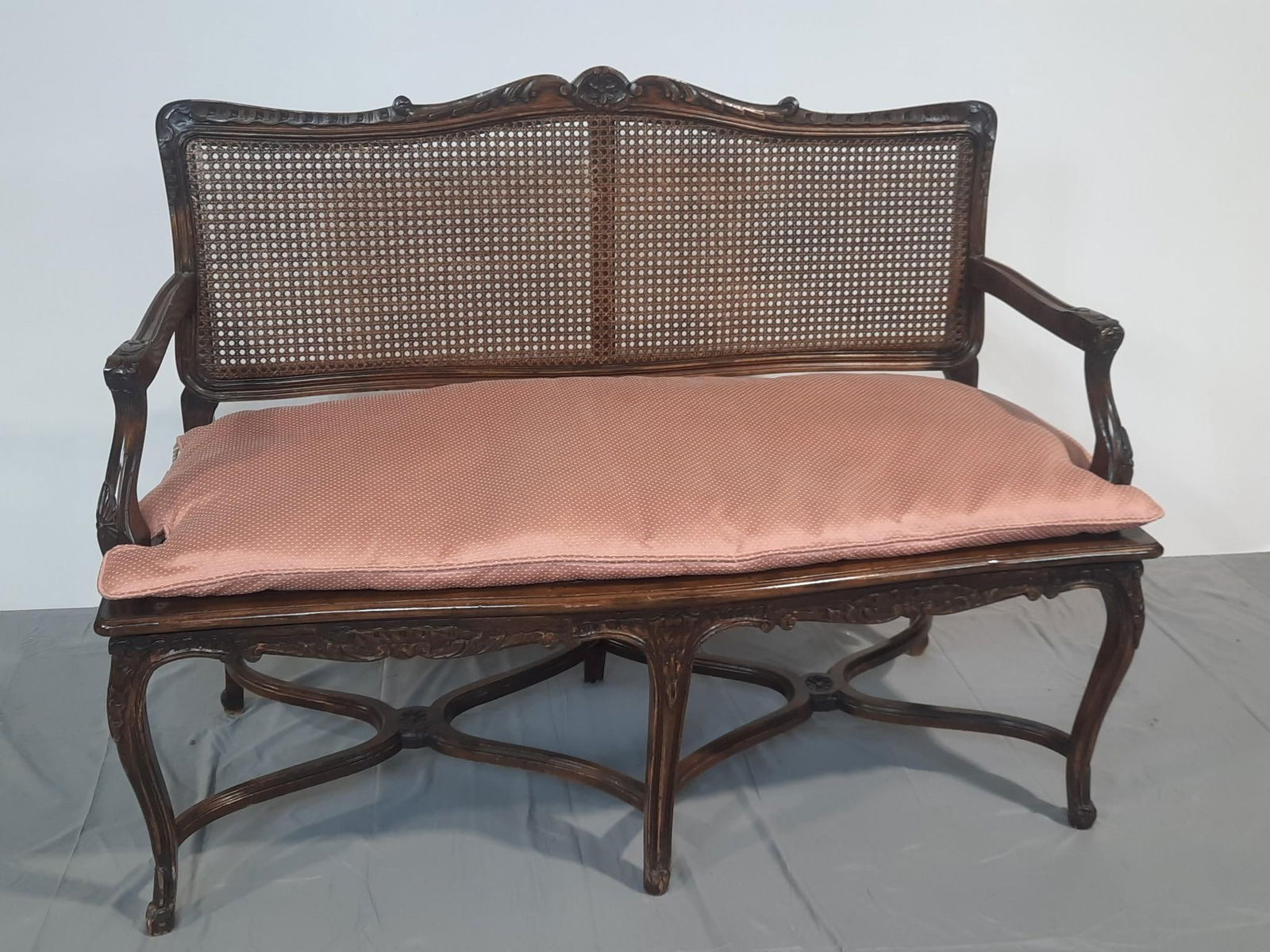 Vintage Bench with Cane Seat / Back (1 of 3)