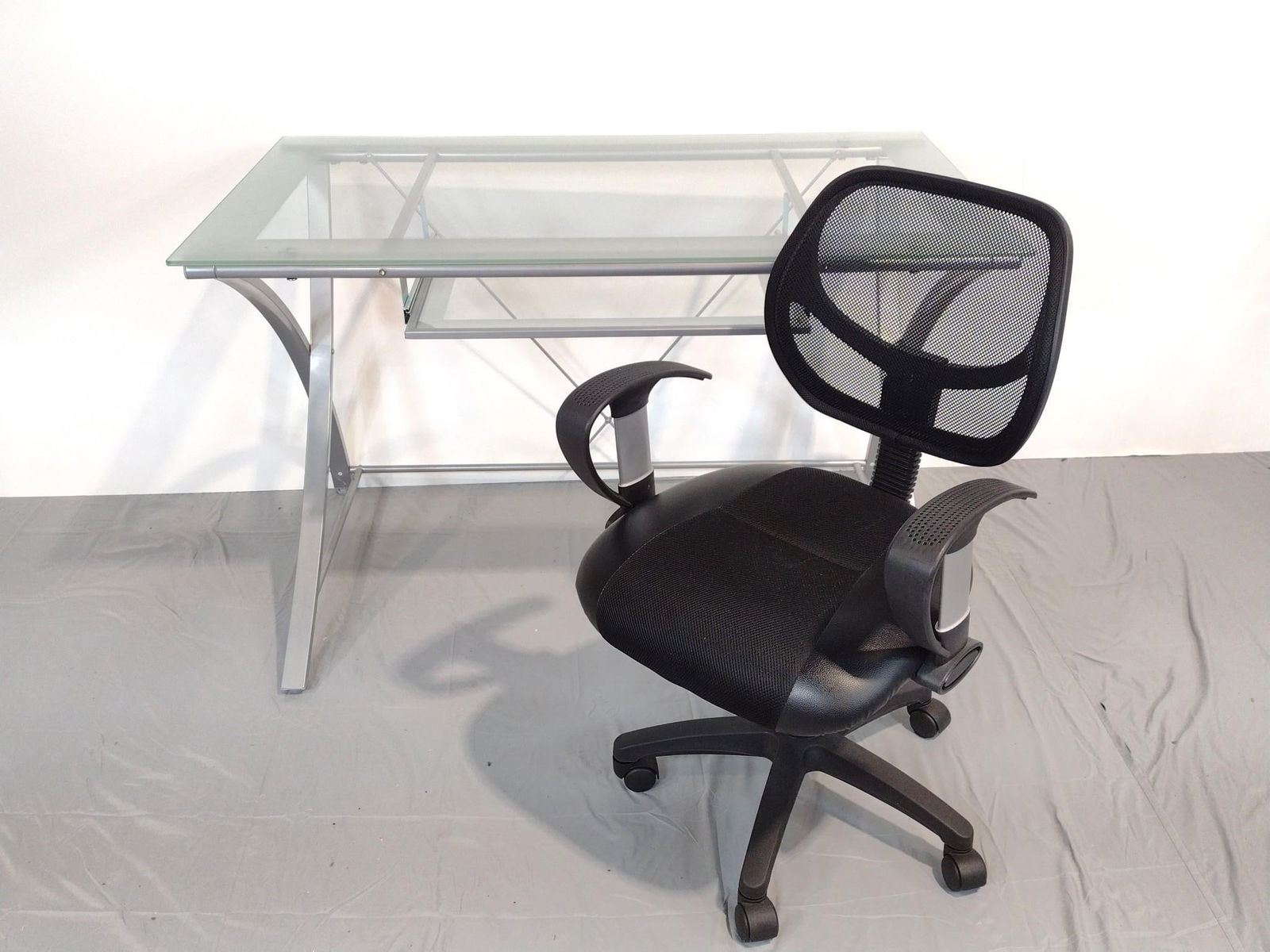 Modern Glass Top Desk With office Chair (1 of 6)