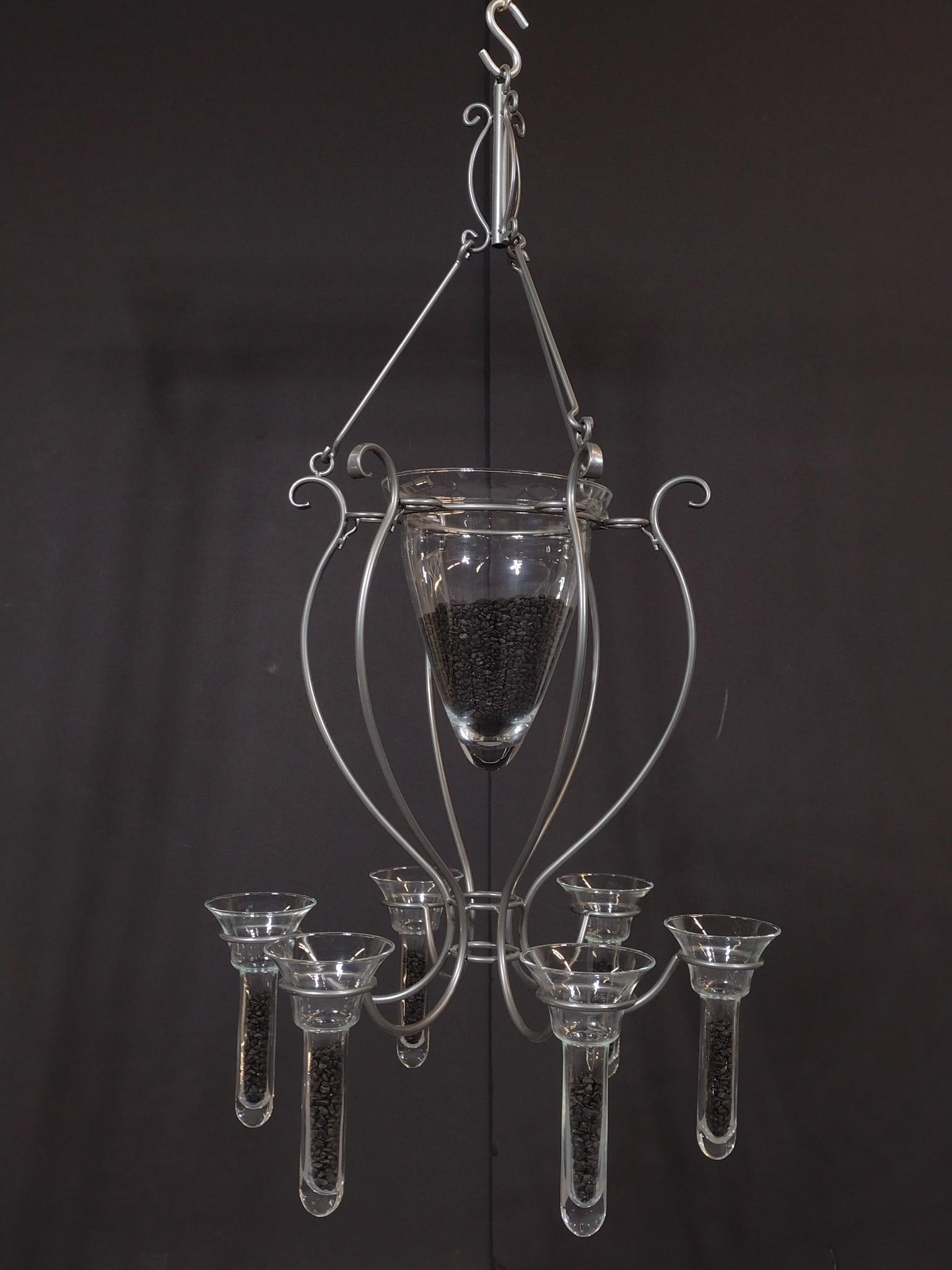 Glass Vase Chandelier w/ Flowers: Overall without flowers 18-1/2" wide x 20-1/4" high.