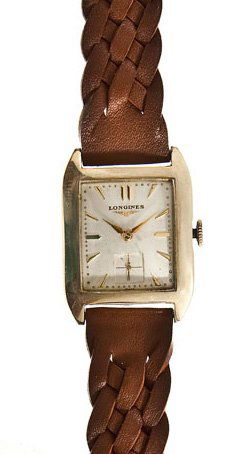 Longines 17J Wristwatch in Original Box: DESCRIPTION: Longines wristwatch. Silvered dial with subsidiary seconds, gold numeral markers, marked "Longines Swiss". Movement marked "Longines Watch Co. Swiss Seventeen 17 Jewels Unadjusted 23Z LXG