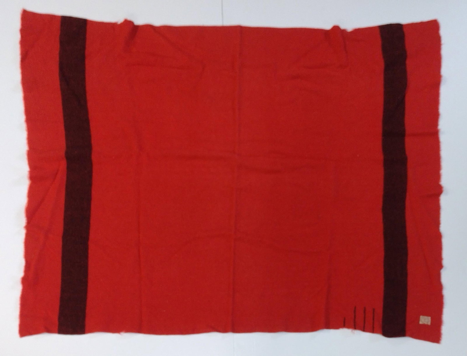 Hudson Bay Co Blanket: Made in England. 4'10" wide X 6' long. Has some loss at edge.