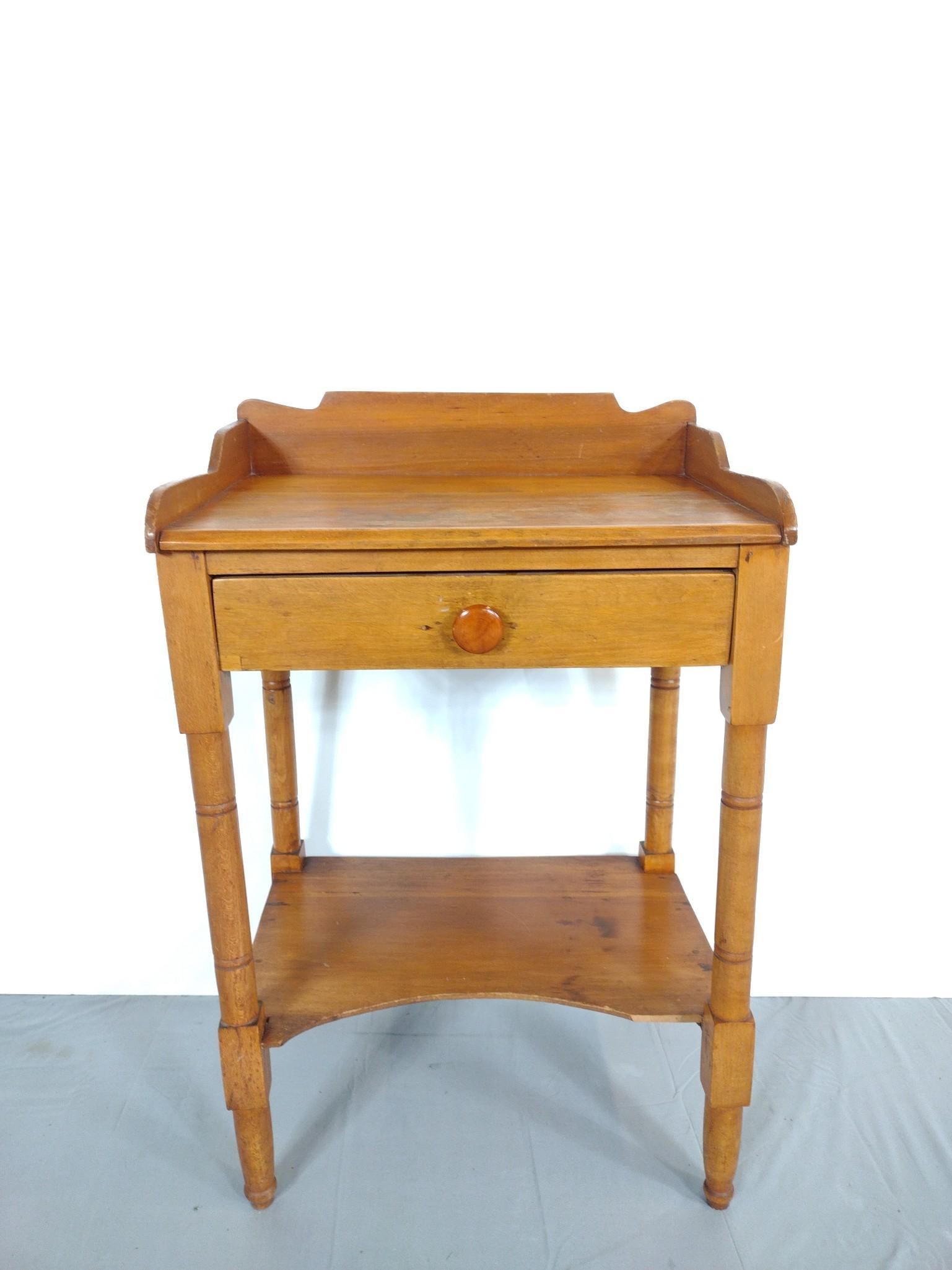 Wash Stand: NOT ELIGIBLE FOR IN-HOUSE SHIPPING. 21" wide X 14-3/4" deep X 32-1/2" high. Has some light scratches and areas of discoloring.