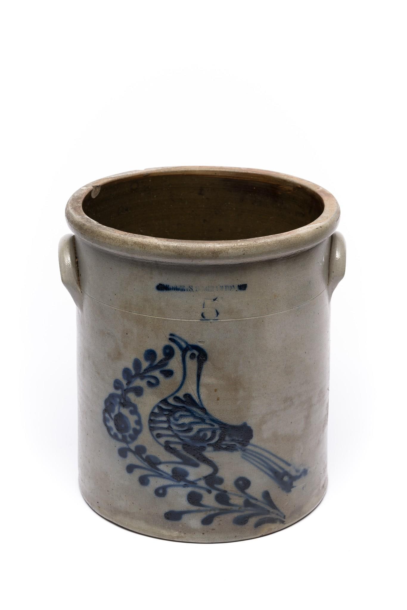 W. Roberts Binghamton, NY Bird & Floral Cobalt 5 Gallon Stoneware Crock (1 of 6)