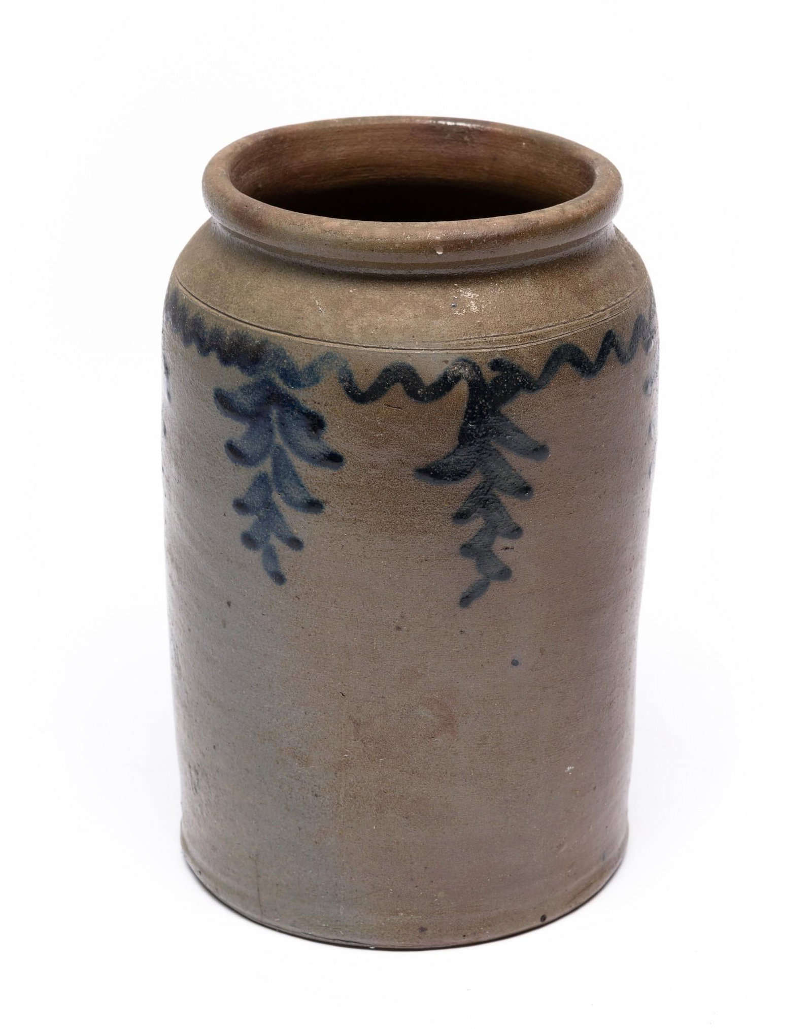 Blue Decorated Cobalt Stoneware Crock: Small. Unmarked. Undated. 9-1/2" tall. Overall good condition.