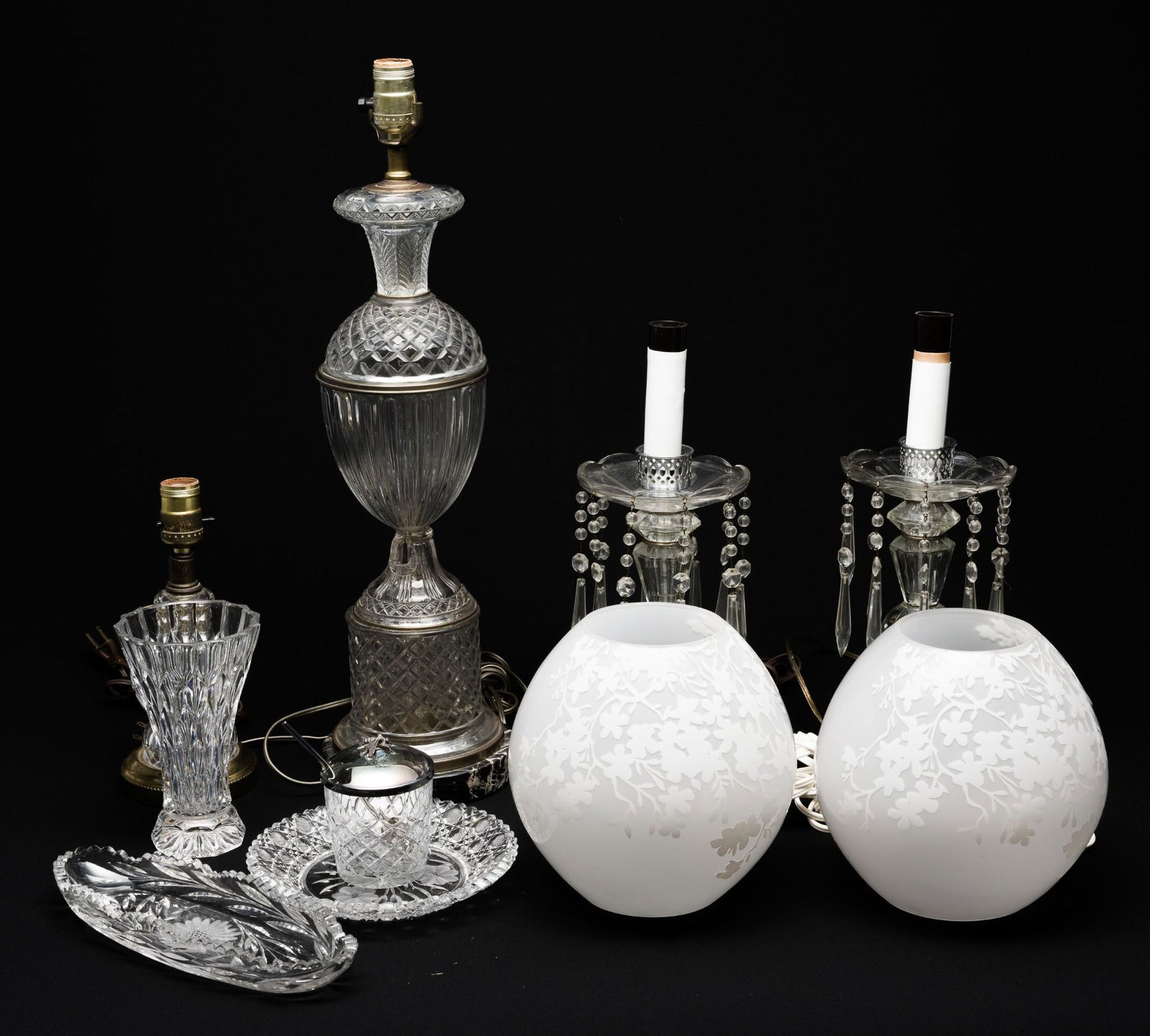 4 Glass Table Lamps, 4 Pcs Cut Glass, 2 Sphere Lights (1 of 6)