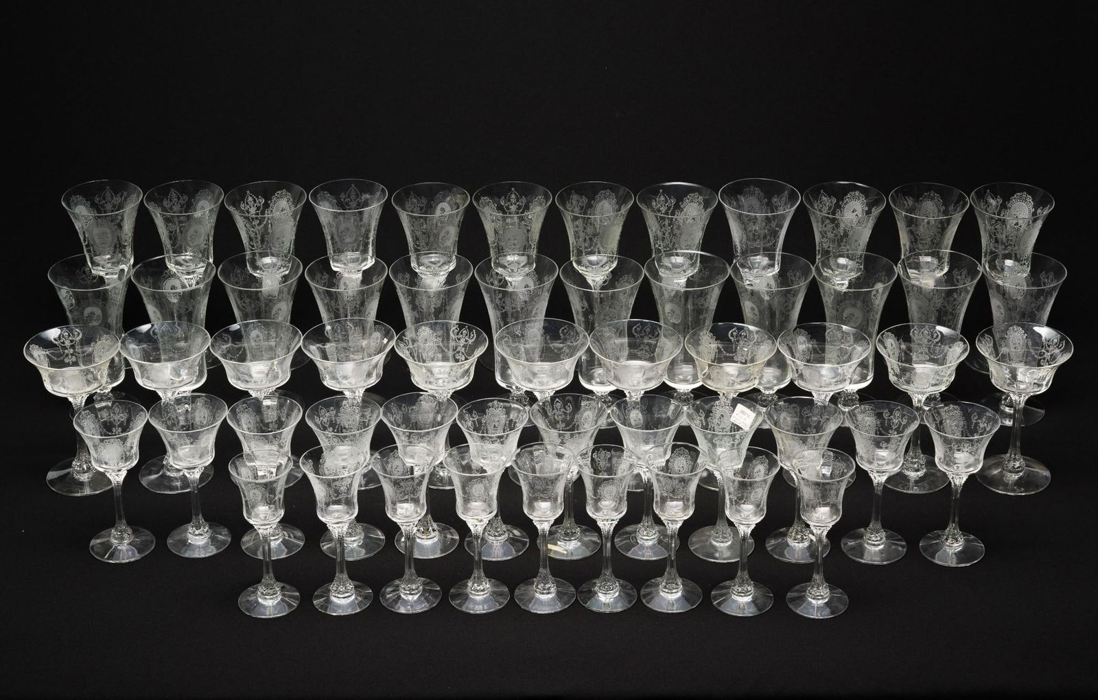 56 Pcs Etched Glass Stemware (1 of 3)