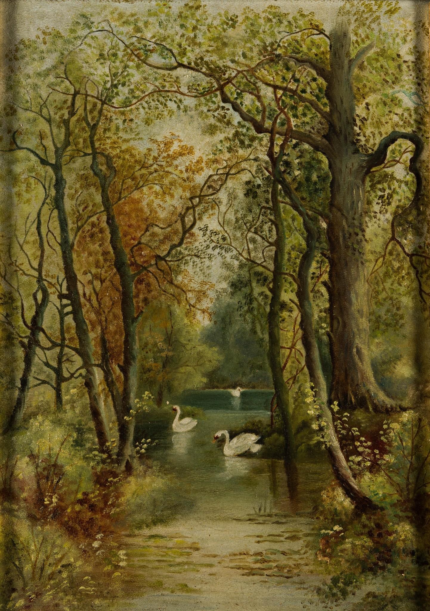 Swans in Pond Painting (1 of 3)