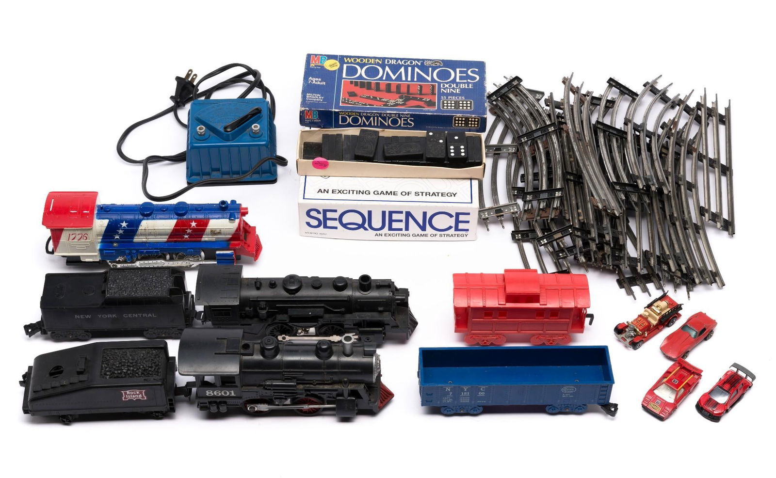 35 Pcs Toys & Games incl. Dominoes: Also includes trains, cars, and more.