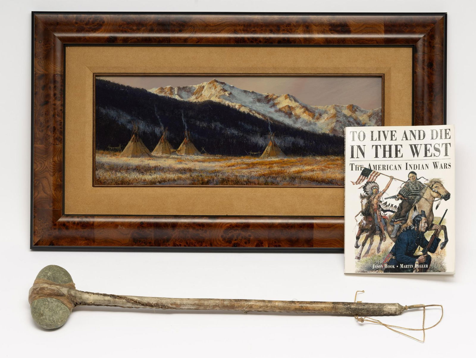 19th C Plains Indian War Club, Painting, and Literature (1 of 9)