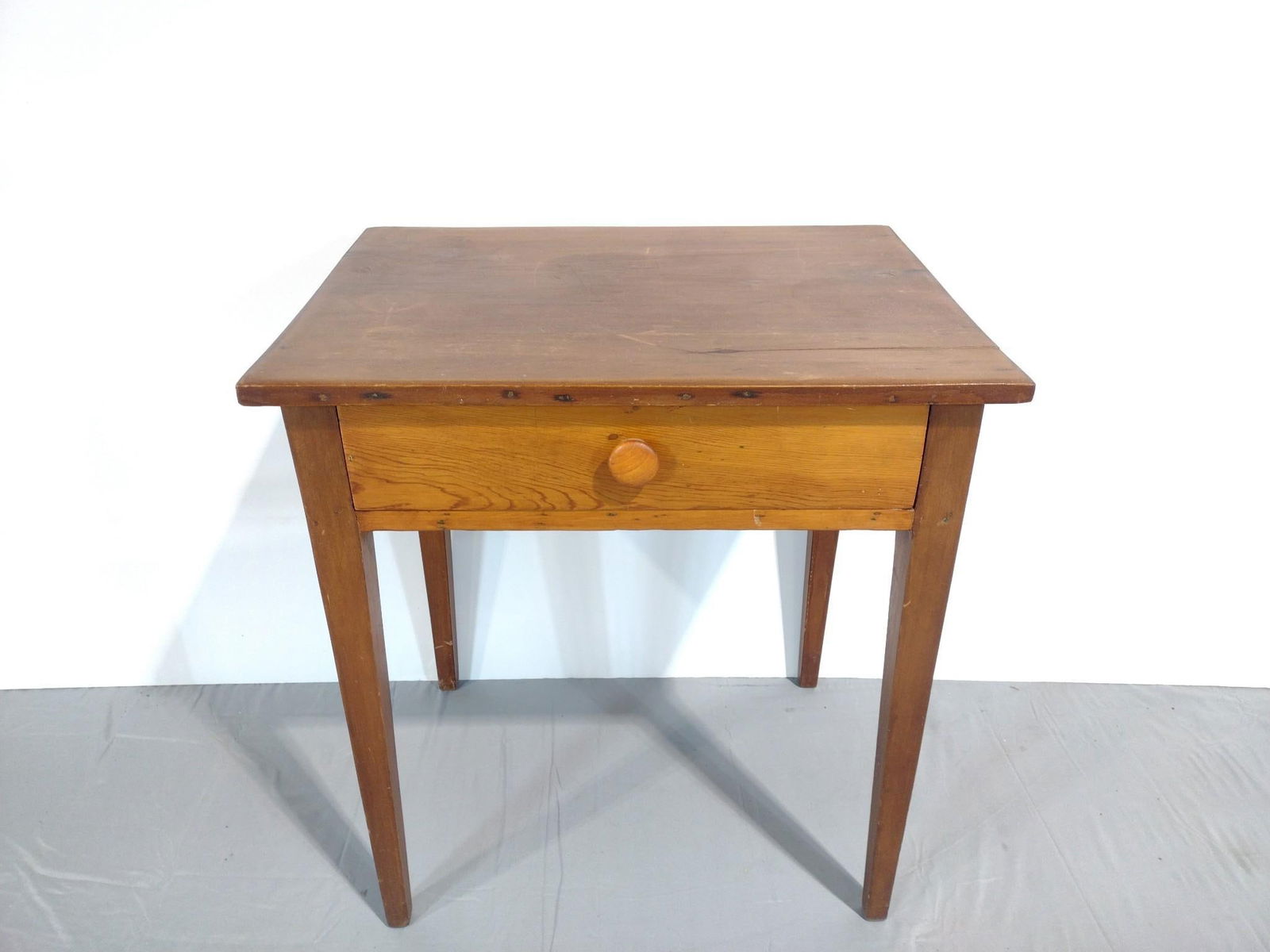 Single Drawer Work Table: NOT ELIGIBLE FOR IN-HOUSE SHIPPING. 25-3/4" wide X 19" deep X 29" high. Has some scratches.