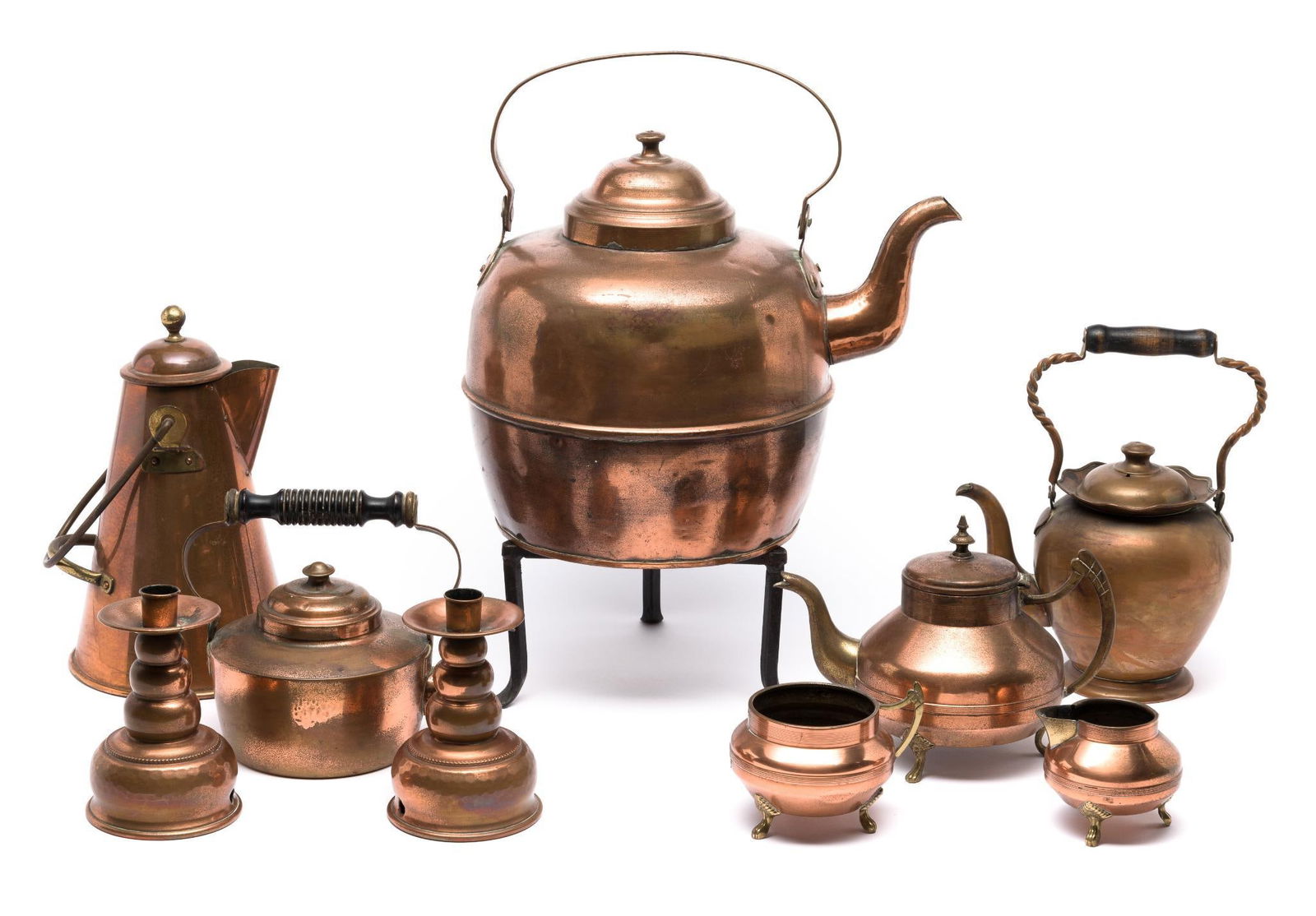 Copper Teapots, Candlesticks, and Tea Set (1 of 4)