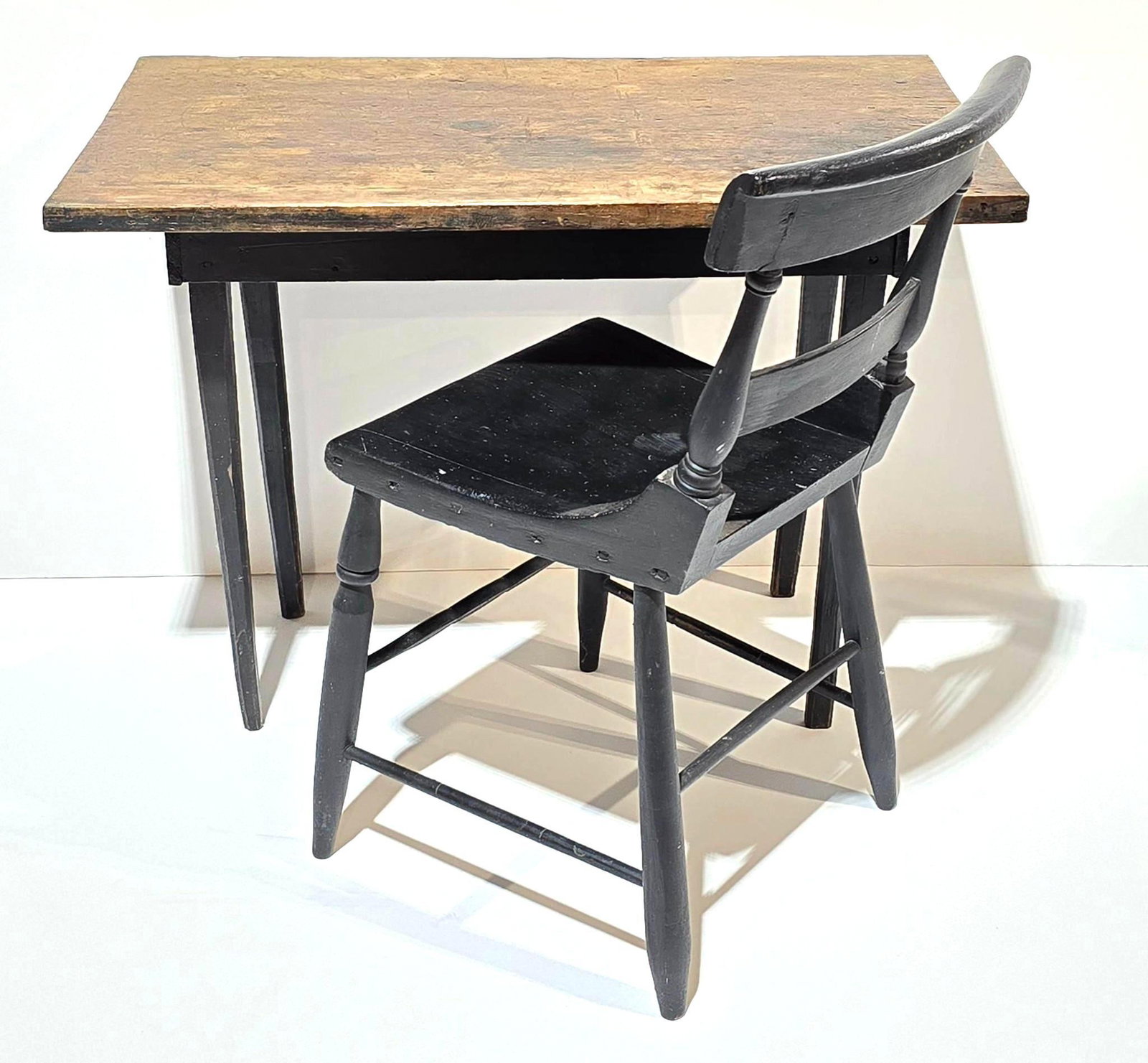 Table & Stencil Painted Chair: NOT ELIGIBLE FOR IN-HOUSE SHIPPING. Table 34-3/4" wide x 20-1/2" deep x 25-1/4" high. Chair 15-1/2" wide x 15-1/4" deep x 30-1/2" high.