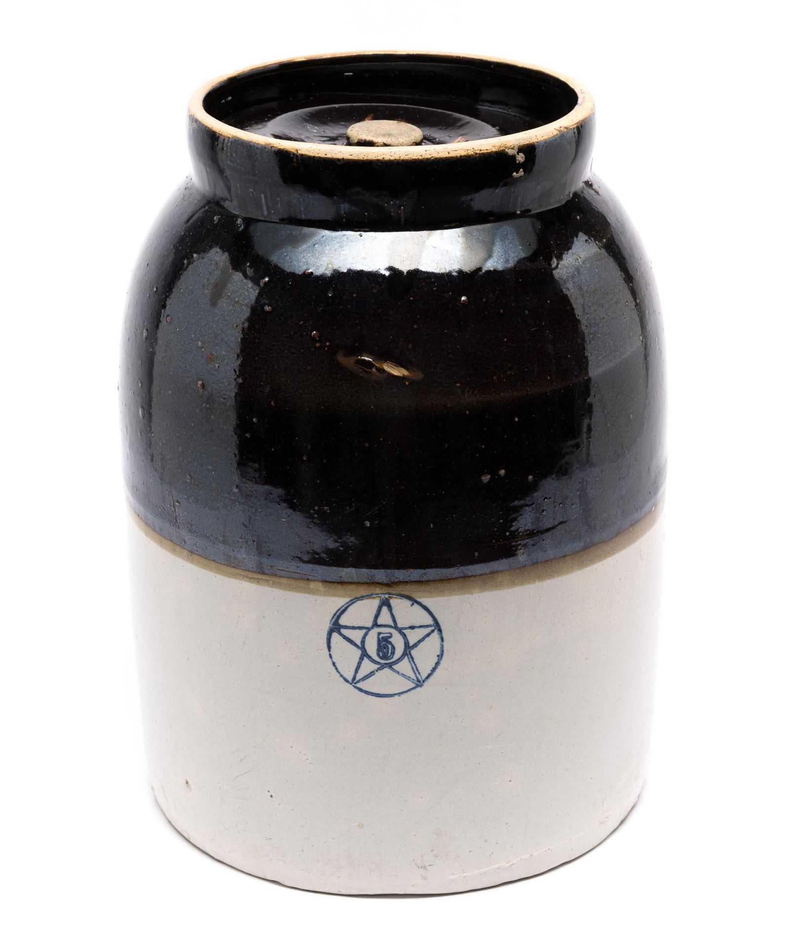 Glazed Two Tone Blue Star 5 Stoneware Butter Churn with Lid (1 of 6)