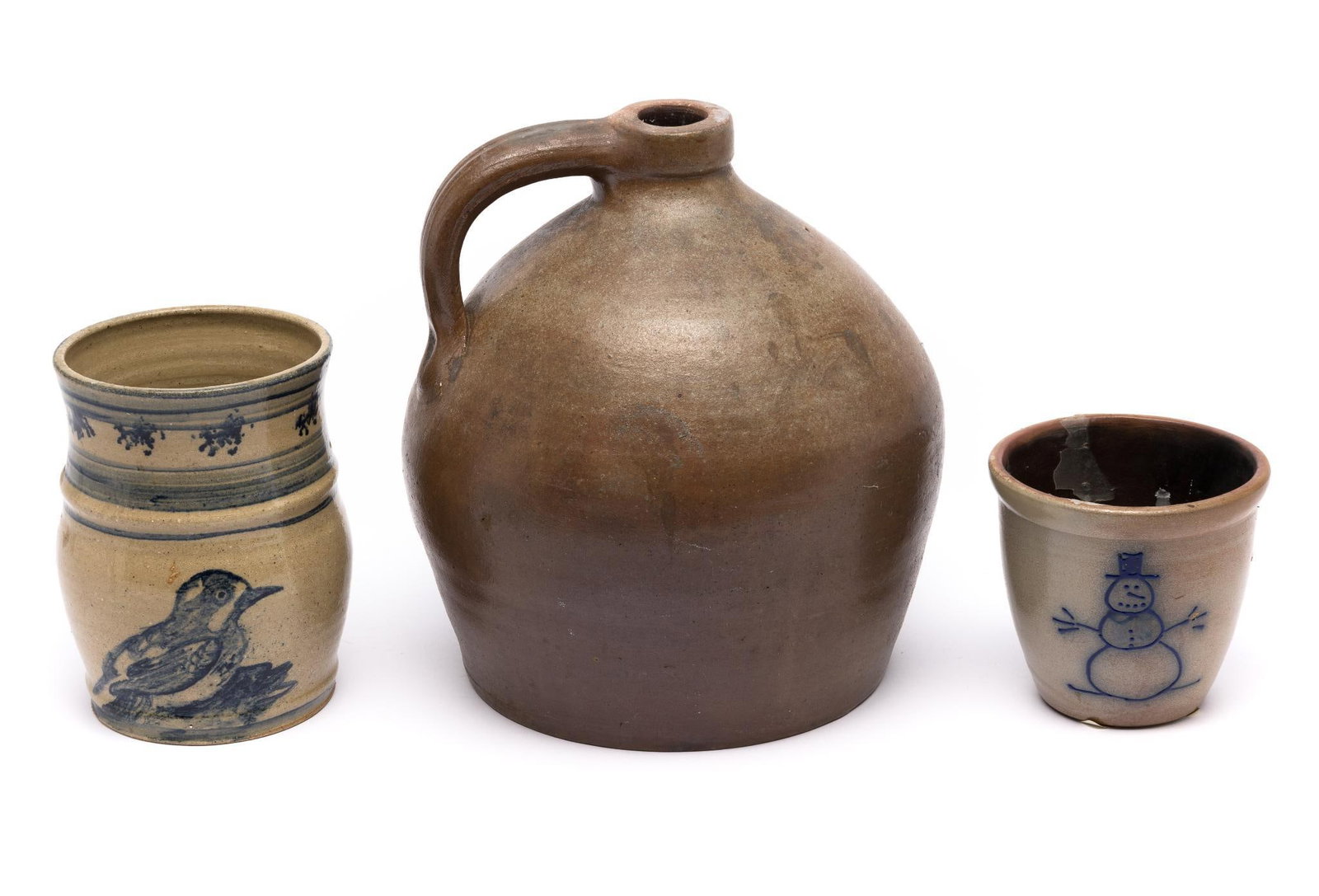 3 Stoneware Pcs: 4-1/2" to 8" wide x 4" to 9" high.