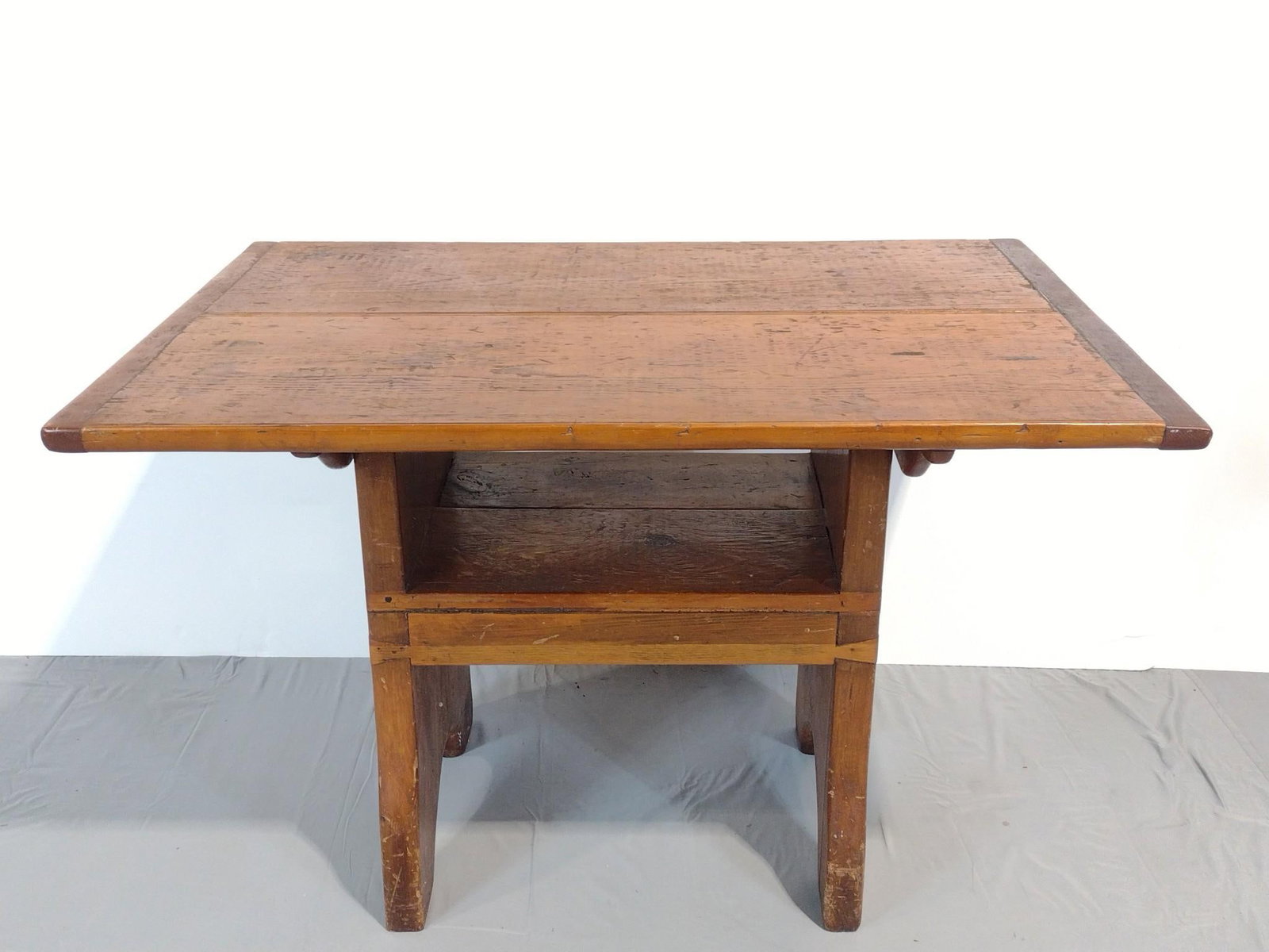 Hutch Table: NOT ELIGIBLE FOR IN-HOUSE SHIPPING. 44" wide X 30-1/2" deep X 29" high. Has some scratches.